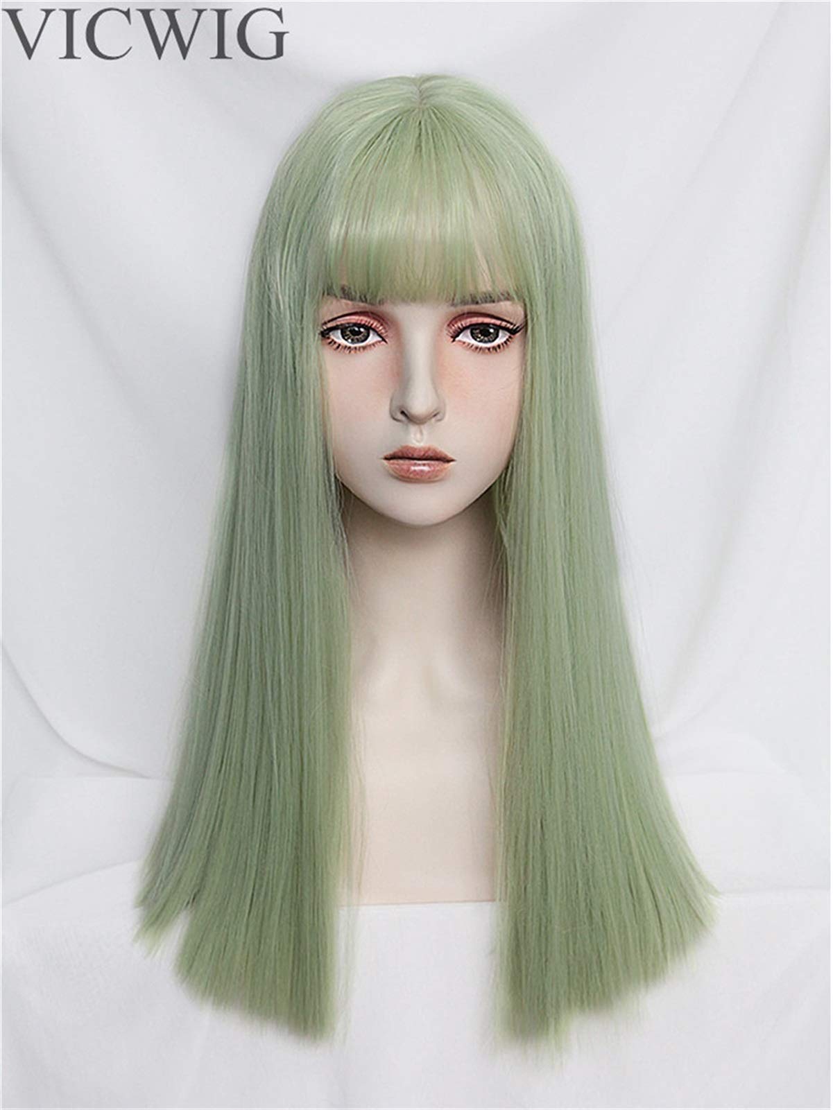 Parrucca da donna Cosplay Verde Viola Grigio Lunga Dritto Sintetico Capelli Banda Bangs Rete di Rosa resistente al calore(1)