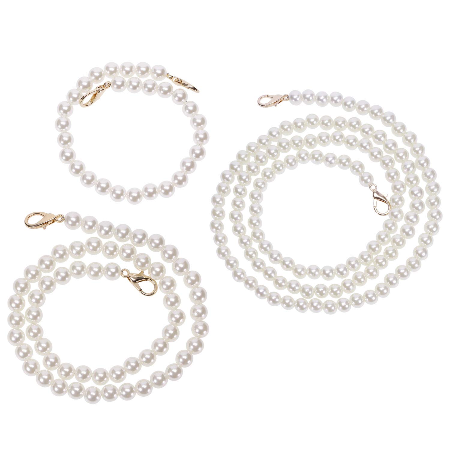 CHIROGRAPHY 3 Pcs Premium Purse Chain Strap Replacement 3Pcs Imitation Pearl Beads Short Long Handle Shoulder Cross Body Bag Handbag Chains Accessories with Metal Buckles-image-25