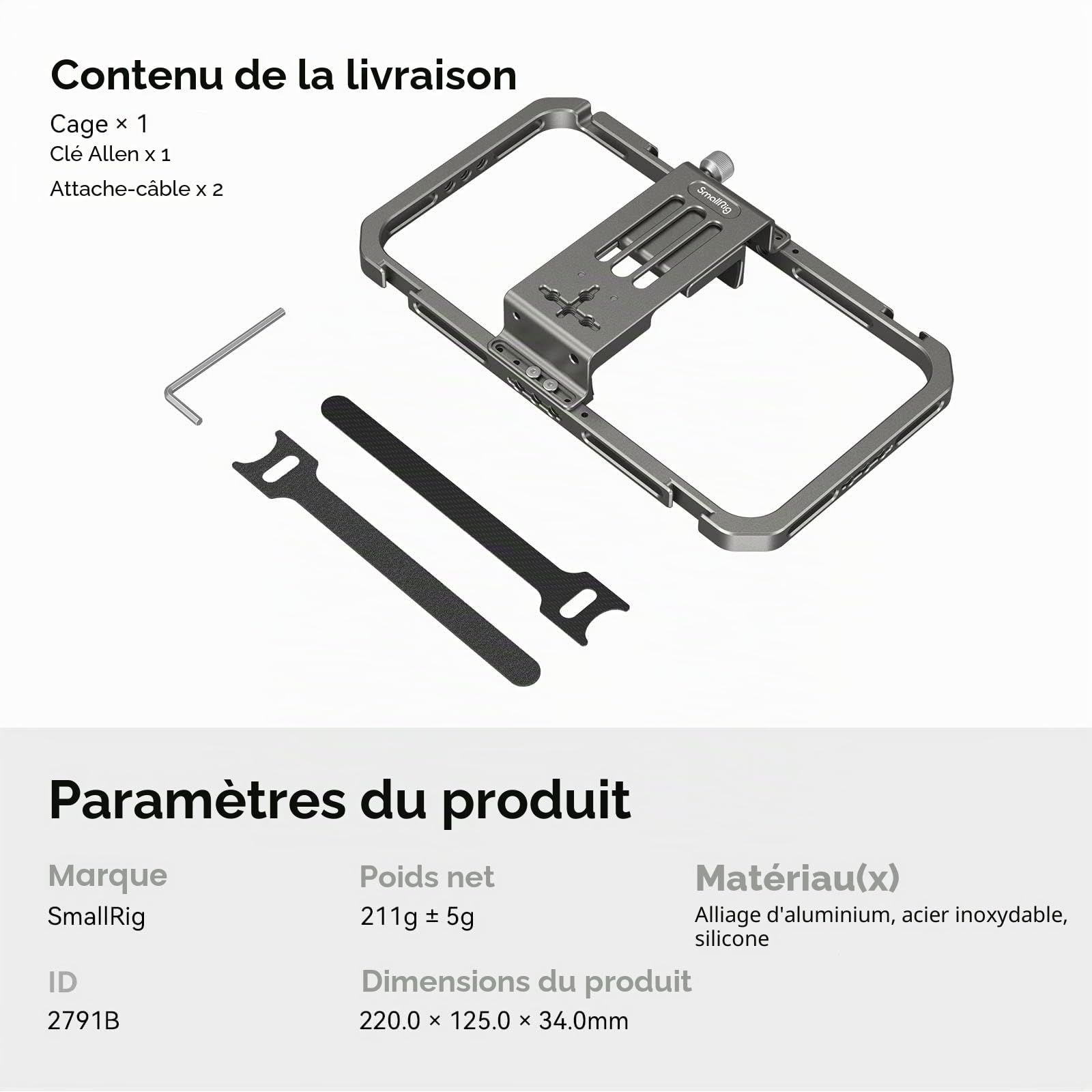 SMALLRIG Support de Téléphone Universel avec Support de Cold Shoe, Cage Vidéo pour Smartphone en Alliage d'Aluminium, pour Vlogging, la Diffusion en Direct et la Réalisation de Films Mobiles - 2791B