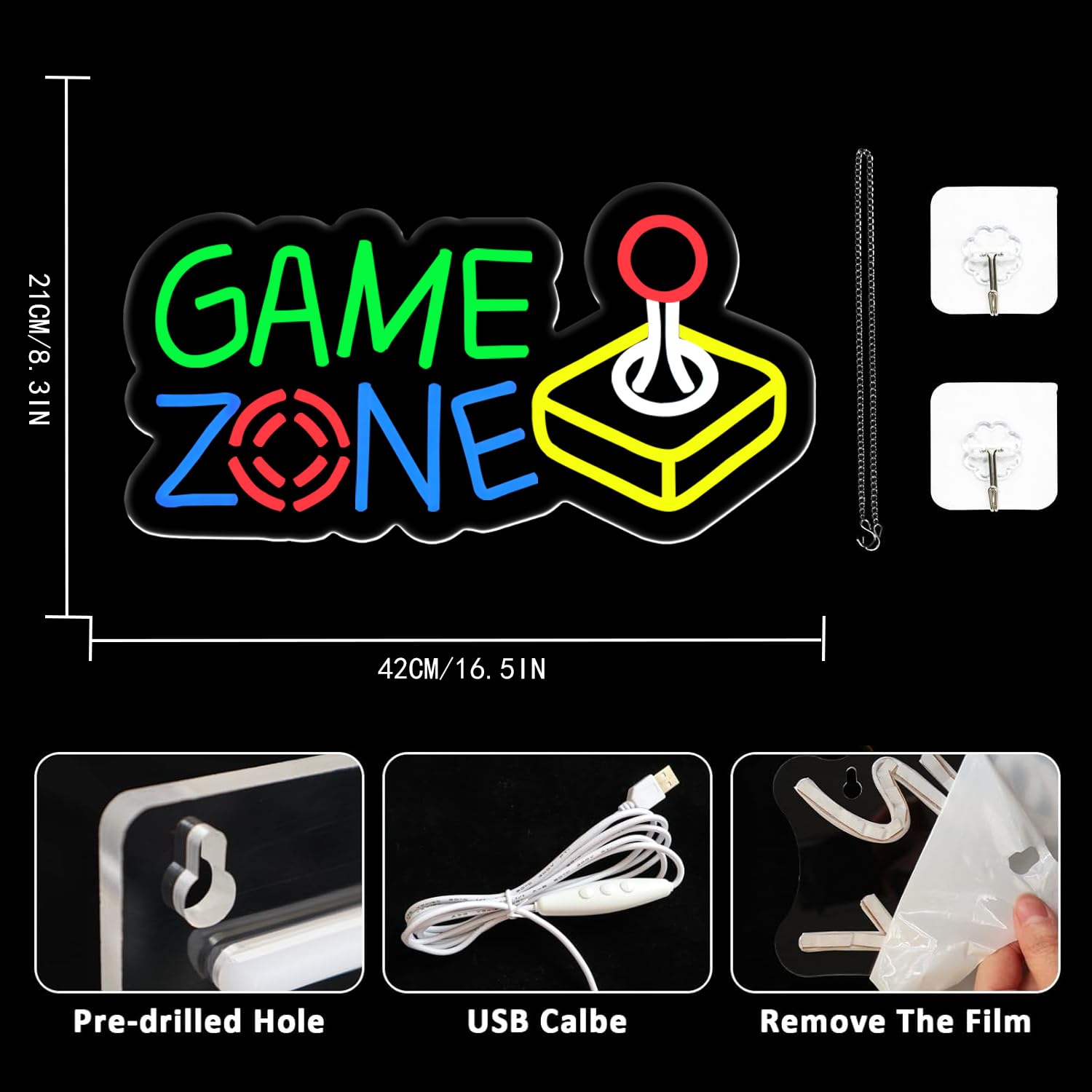 UExnkj-Y Neon Game Zone Sign Gaming Light LED Game Neon for Games Room Game Area, Man Cave, Gifts for Gamers Boys, Men - Image 3