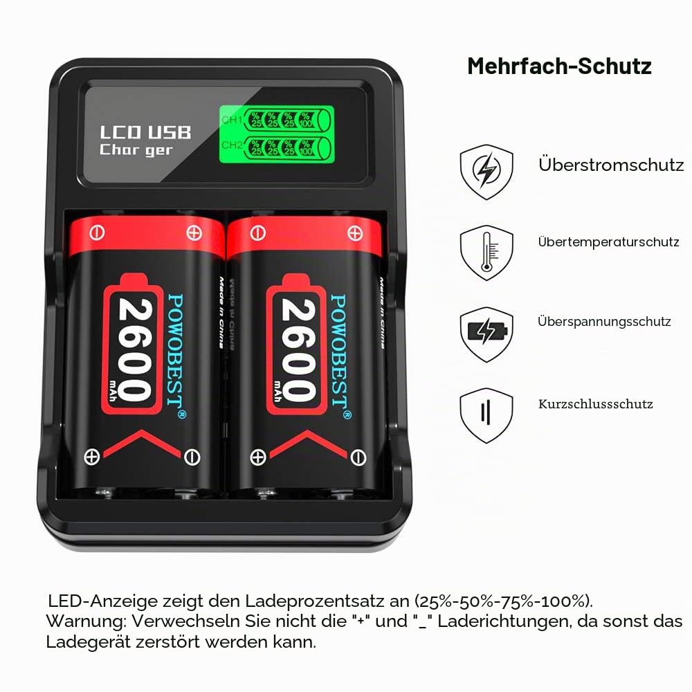 Controller wiederaufladbarer Akku（2 * 6240mWh） kompatibel mit alle Xbox One und Xbox Serie X|S Controller,Core Wireless Controller mit 2 wiederaufladbarer Batterie und LCD Ladegerät