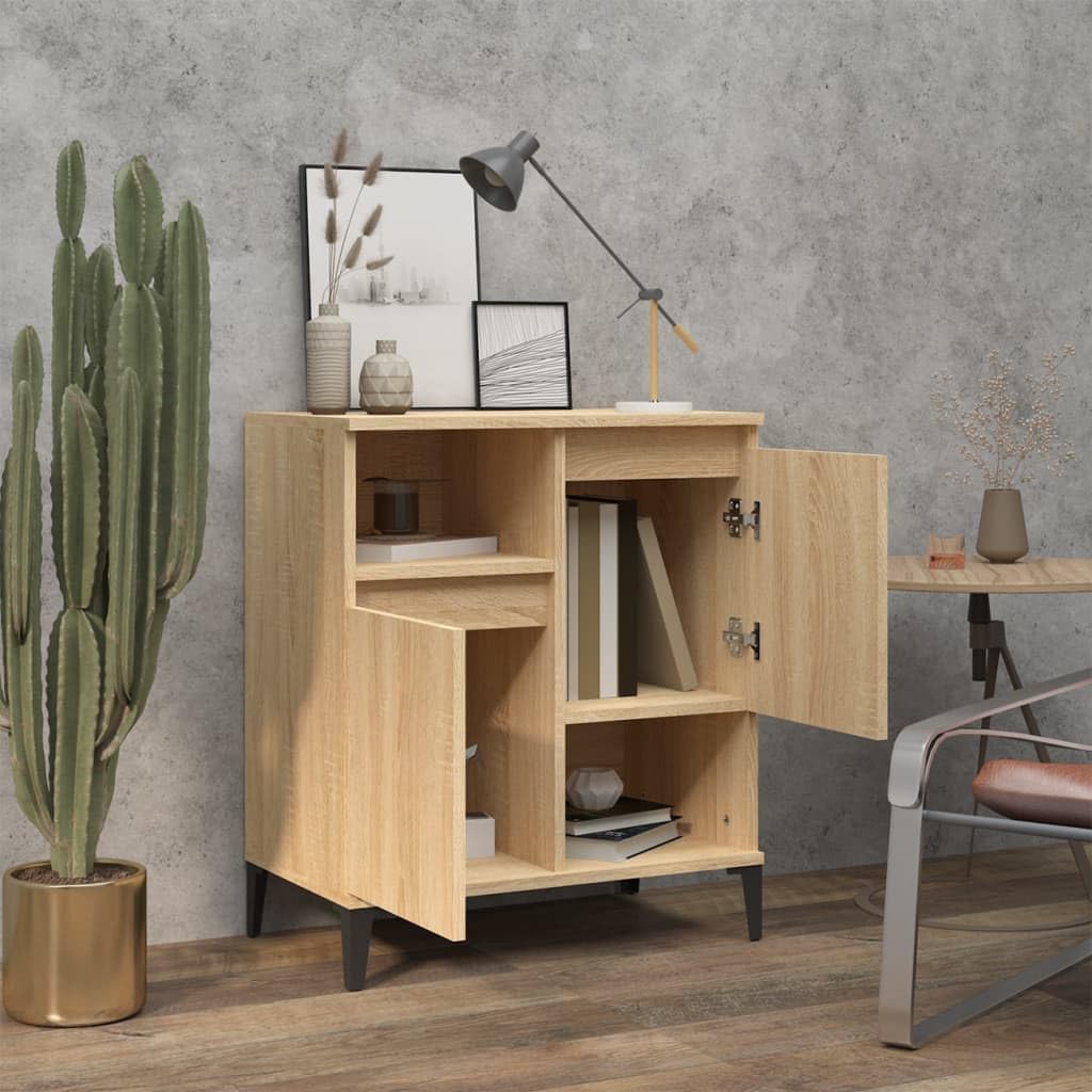 Credenza in rovere Sonoma, 60 x 35 x 70 cm, cassettiera per soggiorno con 4 scomparti, armadietto da corridoio e comodino, credenza per soggiorno e camera da letto