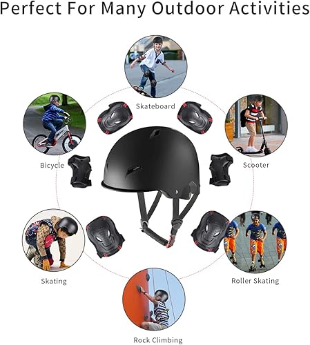 Miniatura 7 de Casco de bicicleta de patineta para adultos, rodilleras, coderas, muñequeras, equipo de protección, conjunto de cascos para adolescentes para