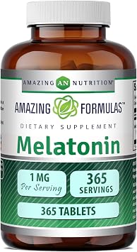 Amazing Formulas Melatonin Supplement | 1 Mg Per Serving | 365 Tablets | 1 Year Supply | Non-GMO | Gluten Free | Made in USA