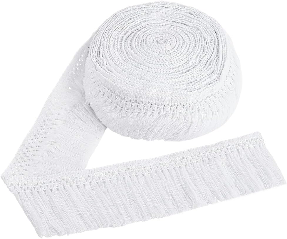 FINGERINSPIRE 20 Yards White Cotton Tassel Fringe Trim 3-5/8 inch Wide Sewing Fringe Trim for DIY Crafts Clothing Embellishment Cotton Decorative Edge for Home Decor Pillowcases Curtain DIY Projects