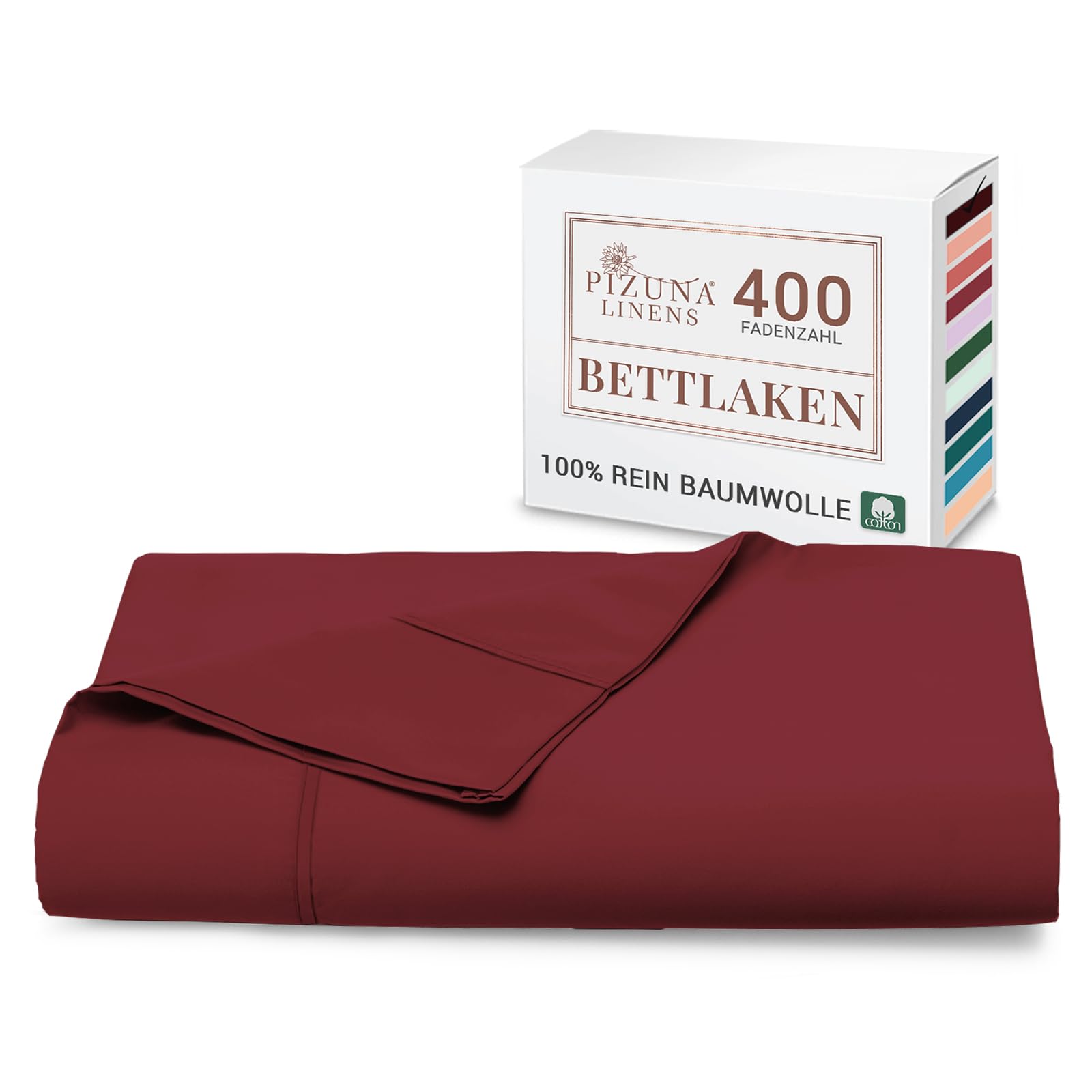 Pizuna Bettlaken ohne Gummizug Baumwolle 270x310 cm Rio-Rot, 400 Fadenzahl 100% Langstapel Baumwolle Bettlaken, Satinbindung Flachlaken Mit stilvollem 5 cm Saum Mako Satin