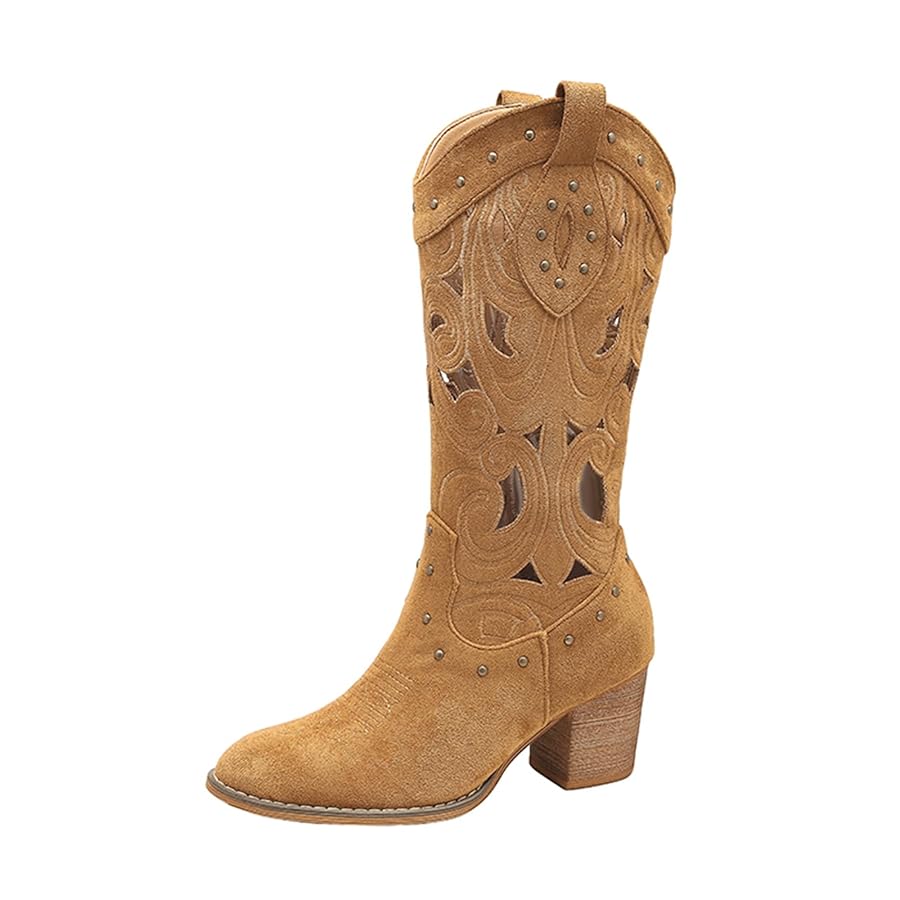 Amazon.com | EGGDK Women's Suede Pointed Toe Chunky High