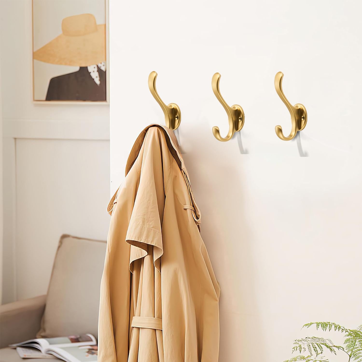 KHTUMEWARE-WZX Brushed Gold Coat/Robe Hooks 2-Pack in Brushed Gold — KHTUMEWARE