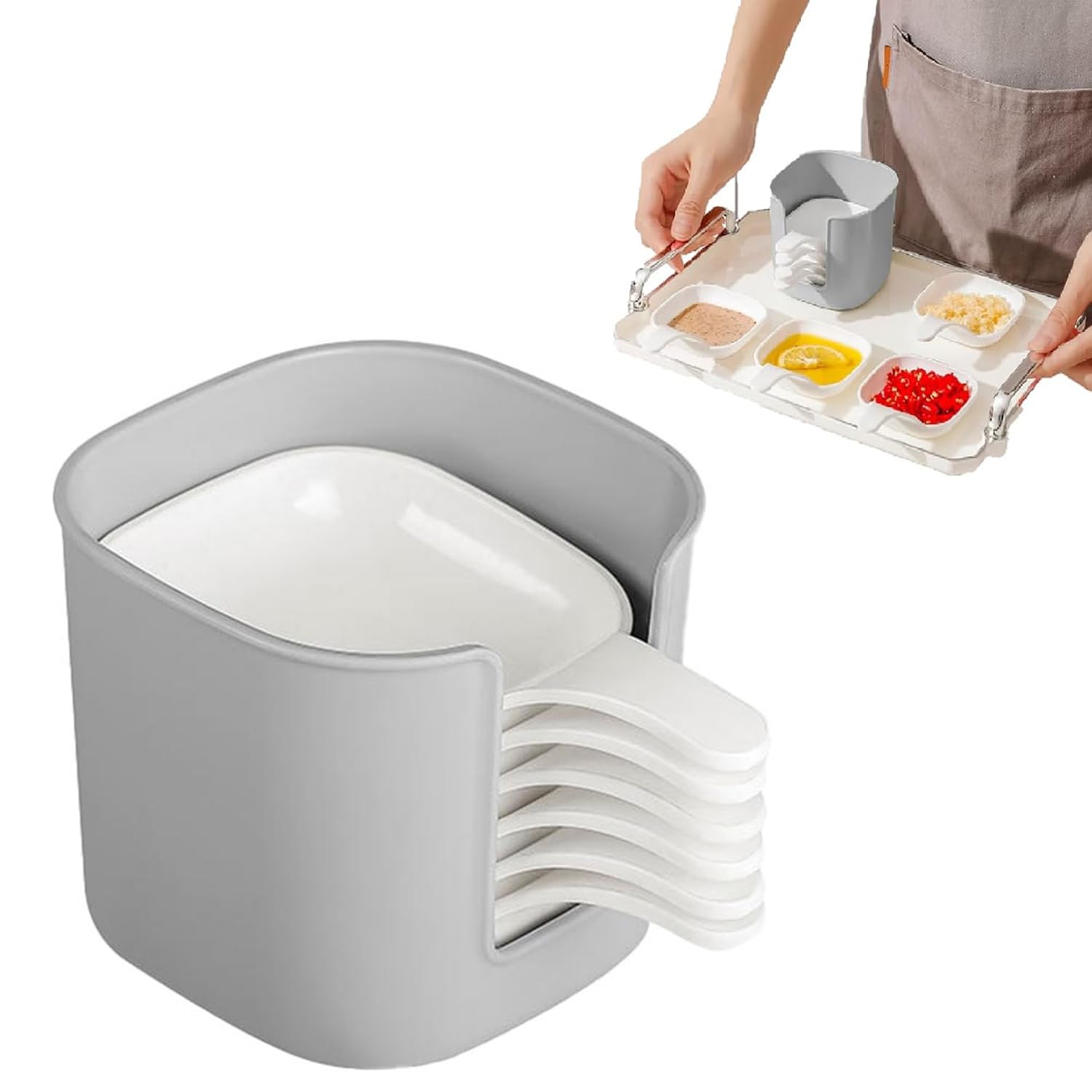 6Pcs Plastic Dipping Dish, Dipping Sauce Plate & Holder Set With Storage Box, Seasoning Sauce Dishes Bowls Plate Dipping Sauce Plate Dish Serving Tray for Parties, Picnics