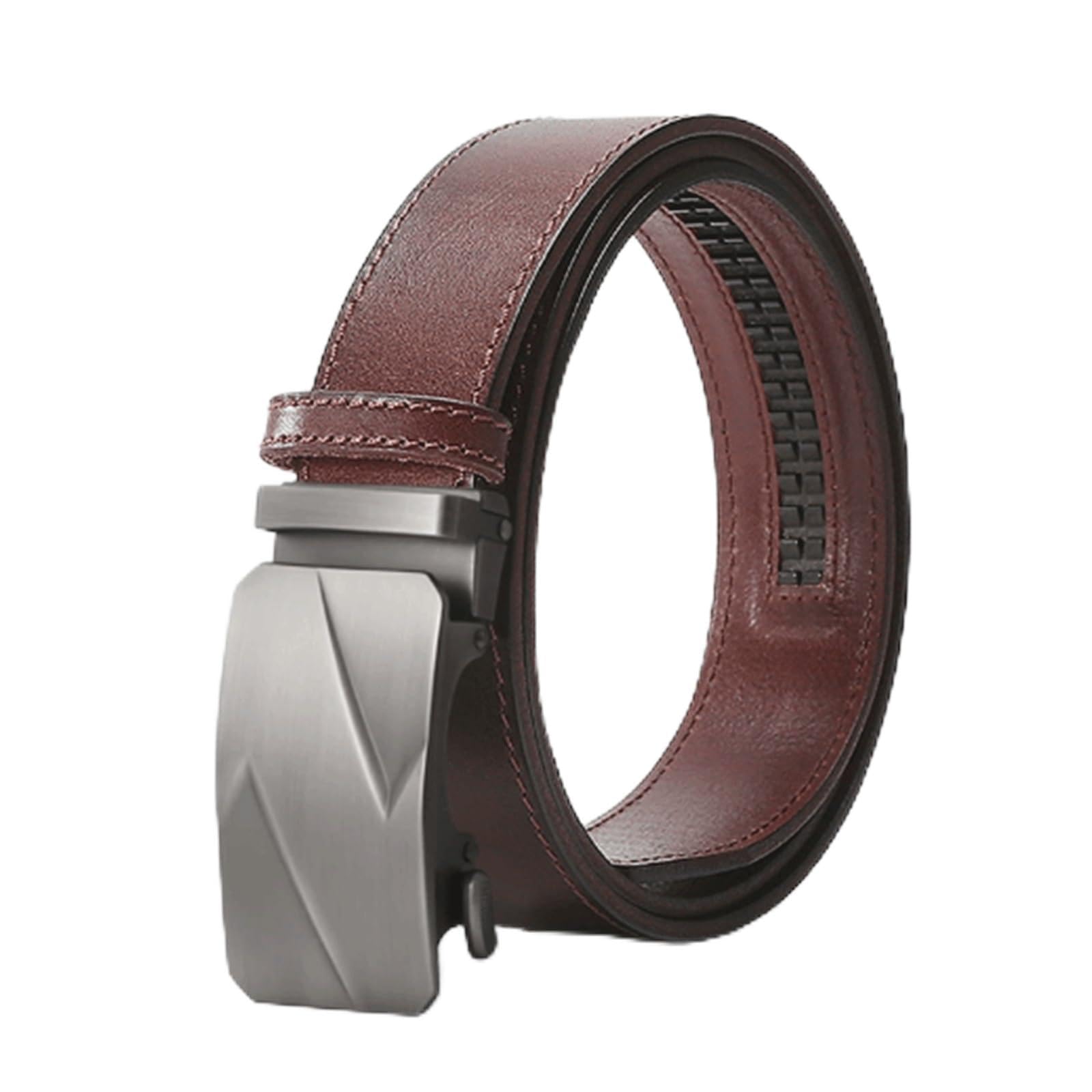 Krxsobnv Men's Brown Leather Belt, 3.5Cm Wide Belt Alloy Automatic Buckle Belts For Dress Casual For Stylish(,115Cm)