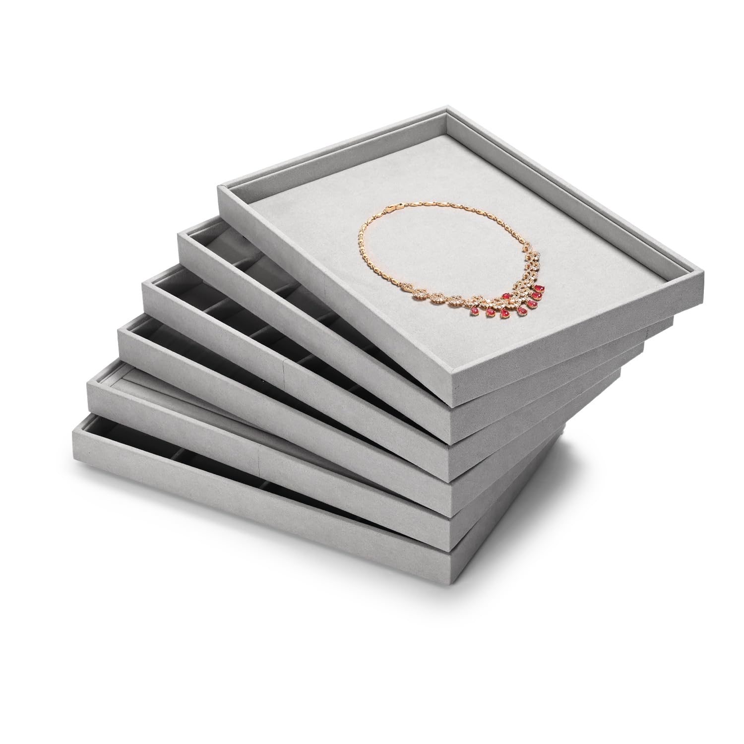 Oirlv Gris Microfibra Joyería Bandejas Plano Anillo Collar Reloj Organizador Expositor Bandejas