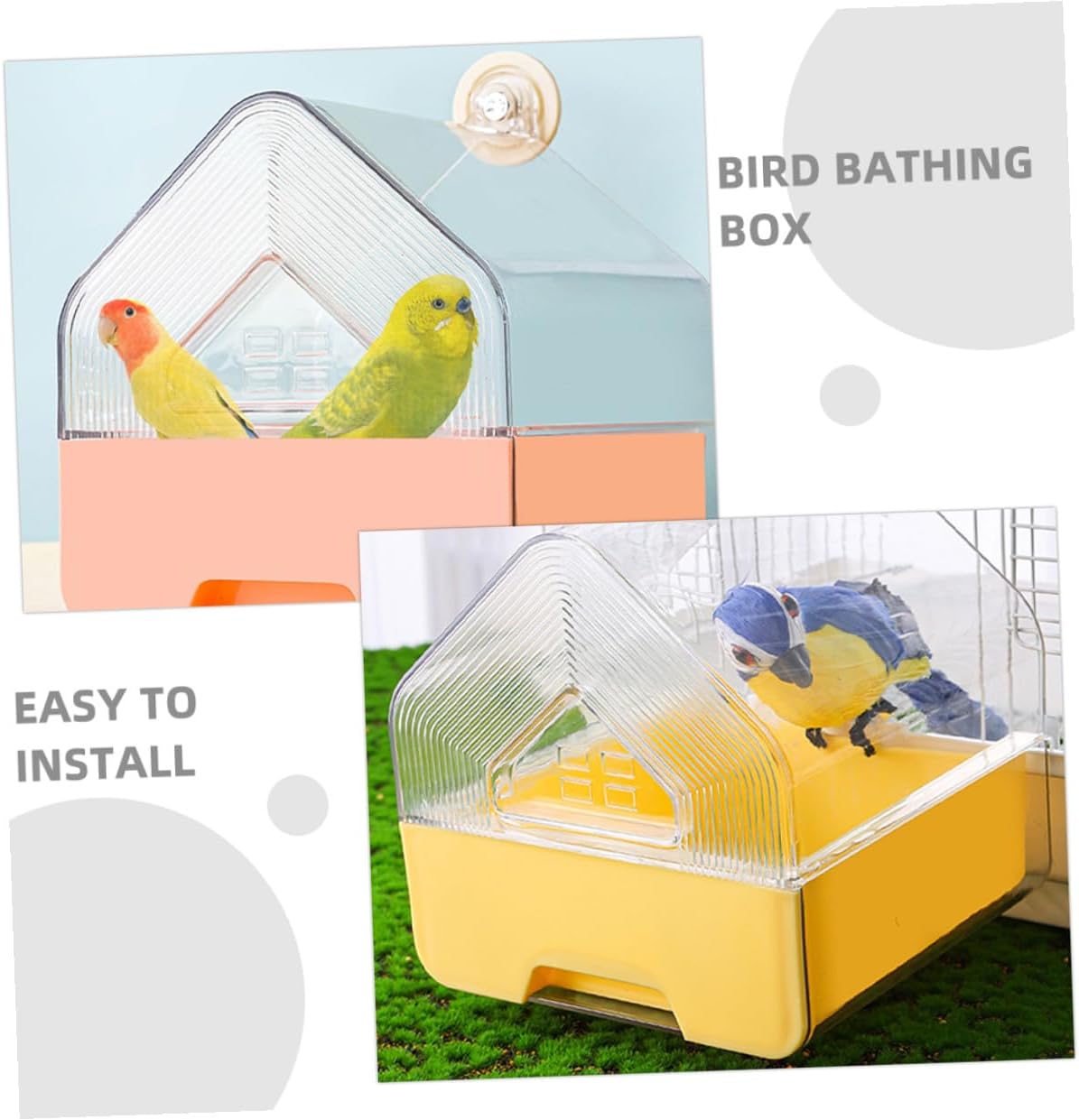 Gadpiparty 2pcs Parrot Bath Tub with Drawer Design, Hanging Bird Bath Box for Cage, Small Parakeet and Conure Bathing Accessories, Pink and Yellow Pet Bird Bathtub for Indoor Use
