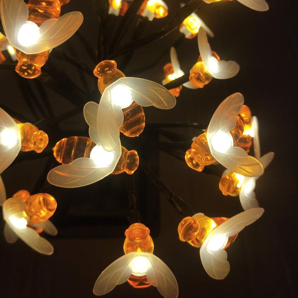 LED Honeybee Tree Light LED Lighted Bee Table Top Night Light Christmas Tree Brances Lighted Bonsai Tree Table Lamp Kids Children Parents Gift Bedroom Home Indoor Decoration (Warm Light)