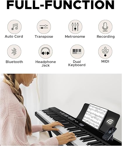 Miniatura 5 de Starfavor Piano de teclado portátil, teclado plegable de 88 teclas, piano eléctrico de tamaño completo, piano plegable Bluetooth, teclado