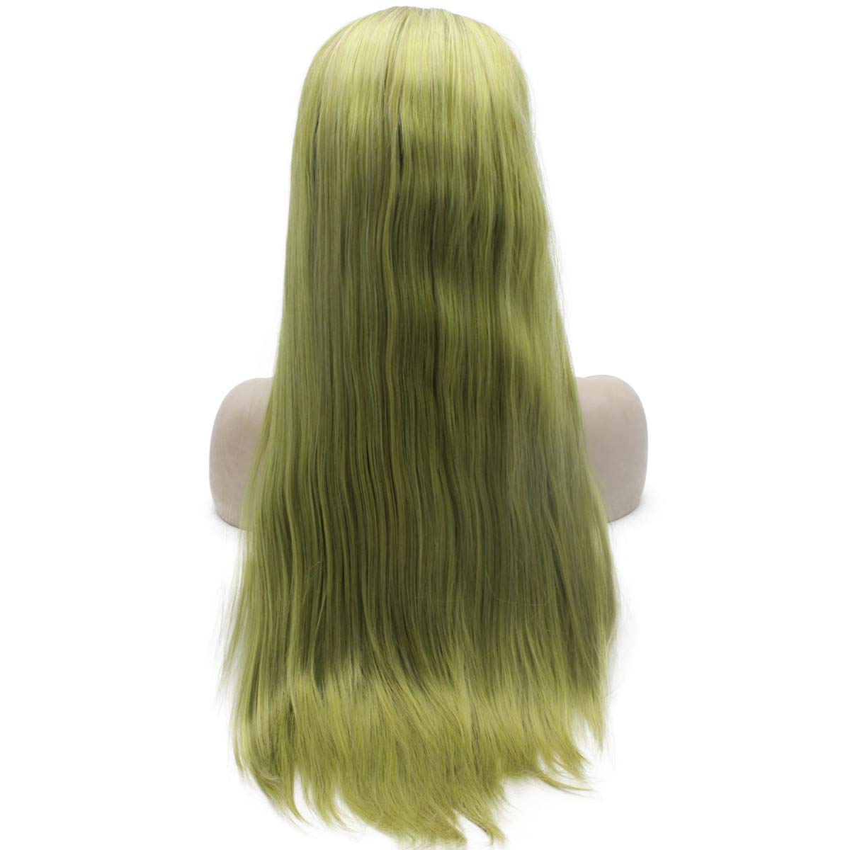 MX angel Long Straight Ombre Green Synthetic Wig Lace Front Heat Friendly Fiber Hair Wig