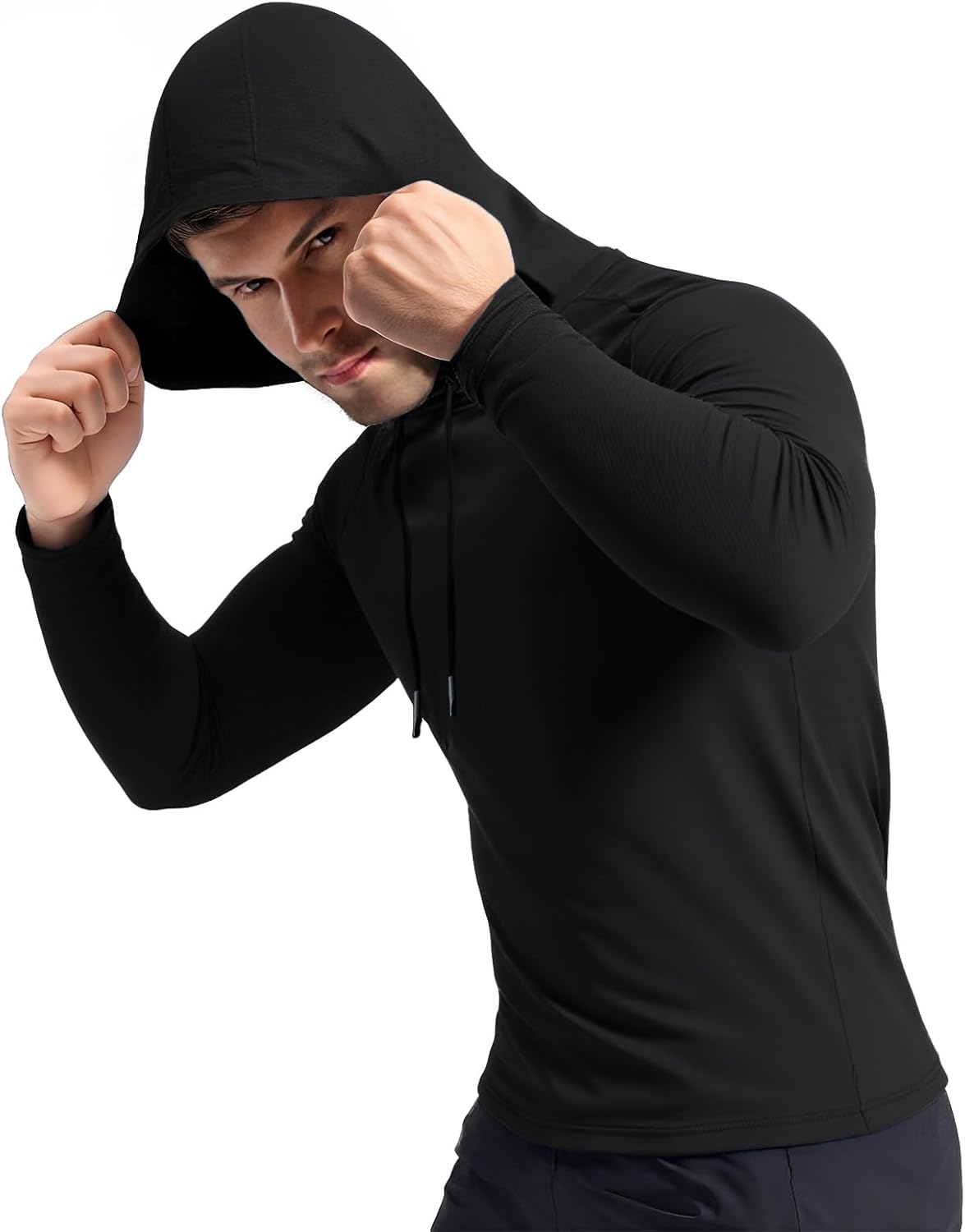 Men Quick Dry Hoodies Shirt Long Sleeve Workout Athletic Gym Pullover Hooded Shirts - Image 4