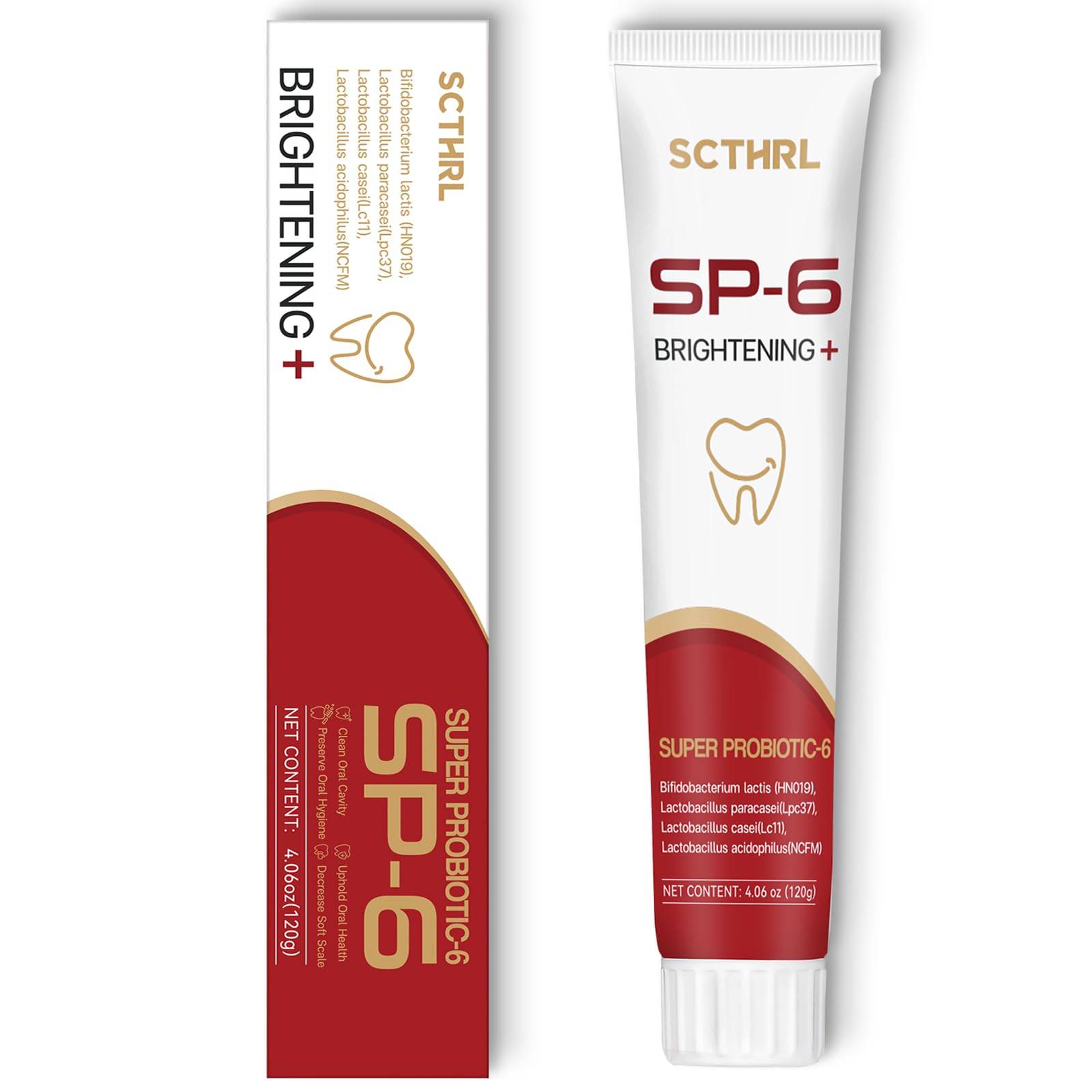 Upgraded SP-6 Probiotic Whitening Toothpaste, Advanced Whitening Formula with 4 Probiotics, Mint Flavor for Fresh Breath, Fluoride-Free, Removes Plaque, Protects Enamel, Perfect for Family Oral Care.