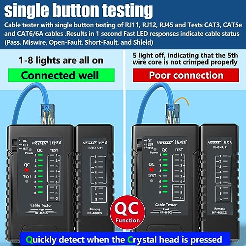 noyafa nf-468cs network cable tester telephone amp continuity tester ethernet cable mapper for rj45rj11rj12cat5cat6poe test utpstp network test tool black