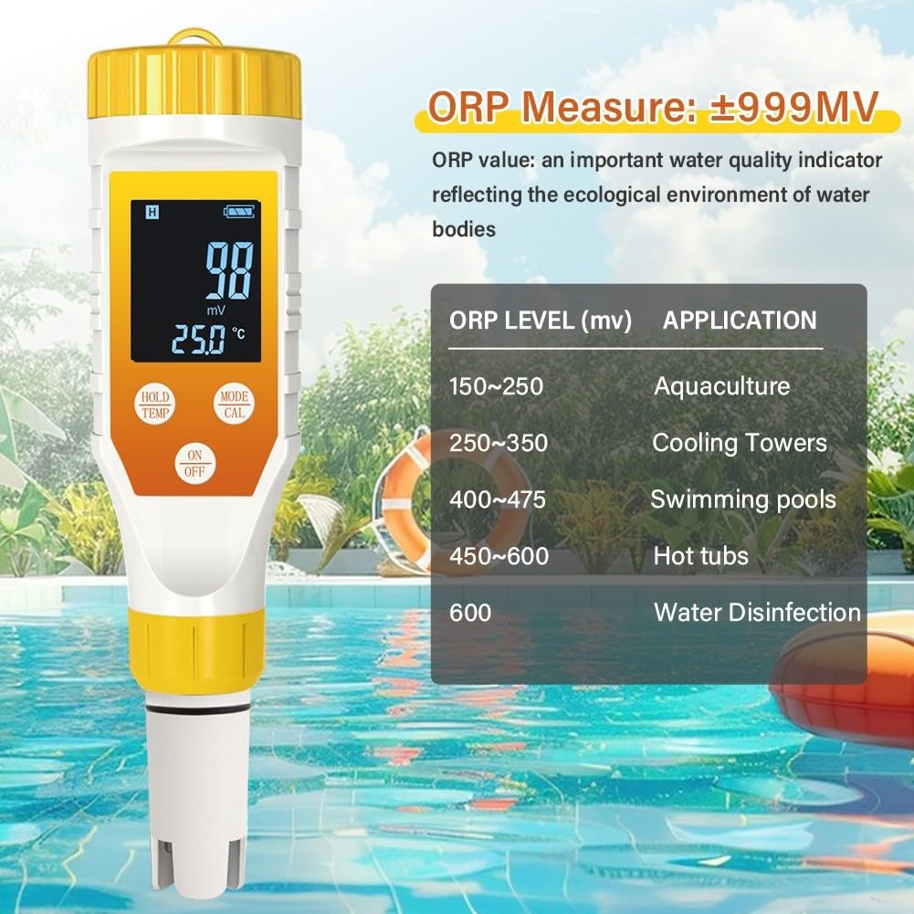 Probador digital de calidad del agua 7 en 1, medidor de salinidad de hidrógeno pH ORP con pantalla retroiluminada, análisis de agua potable