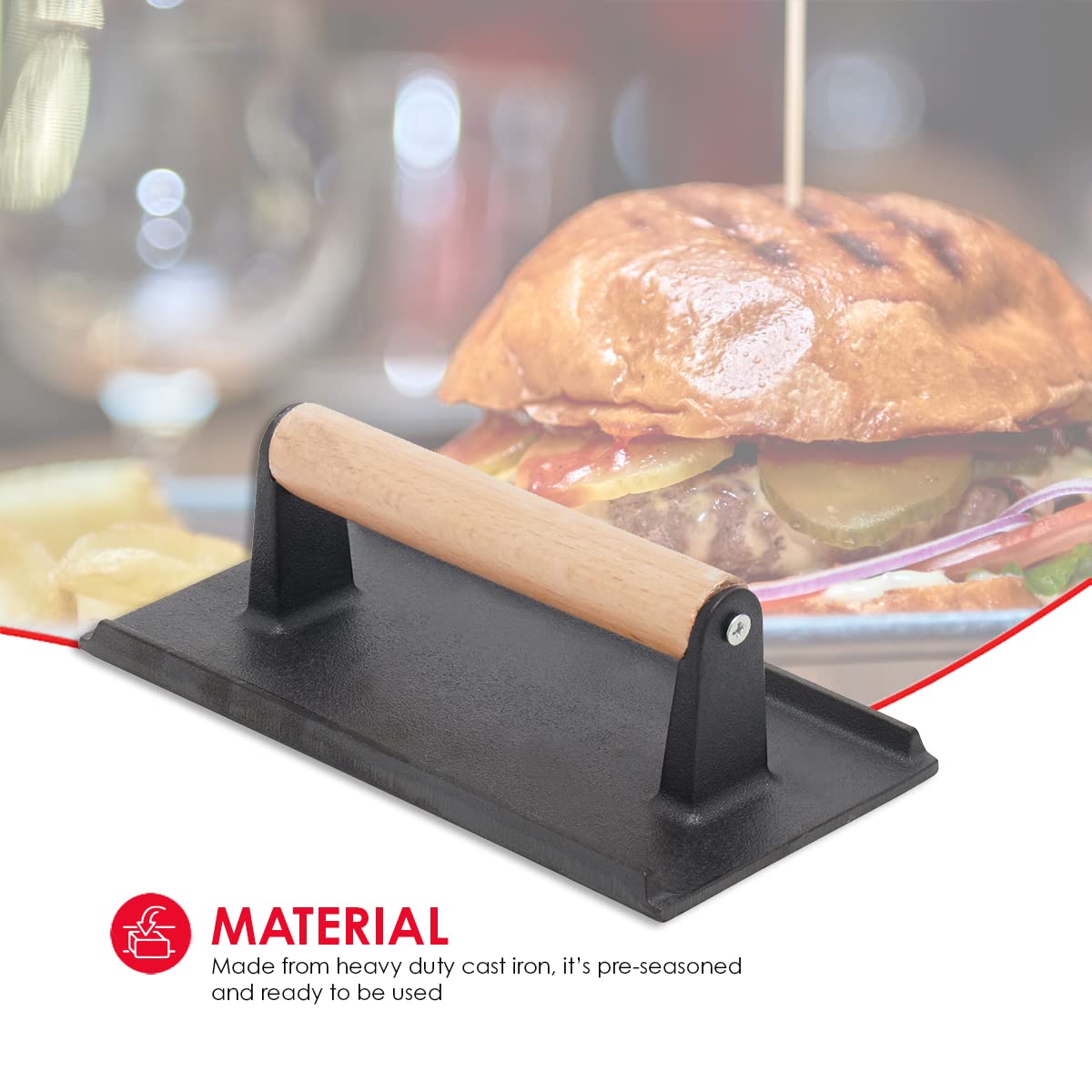 Home Basics KT37921 Cast Iron Grill Press, Black