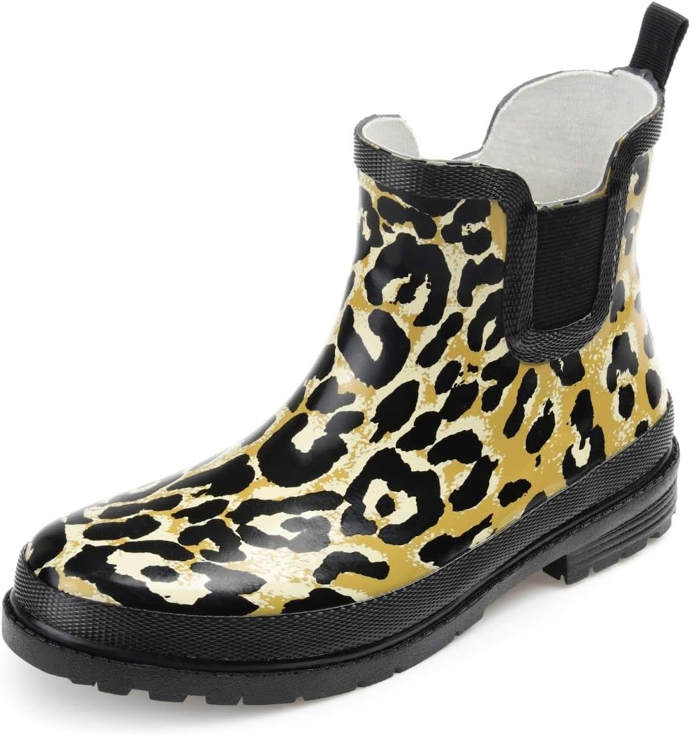 Journee Collection Womens Tekoa Rain Boot with Easy Pull On Design, Leopard, 10