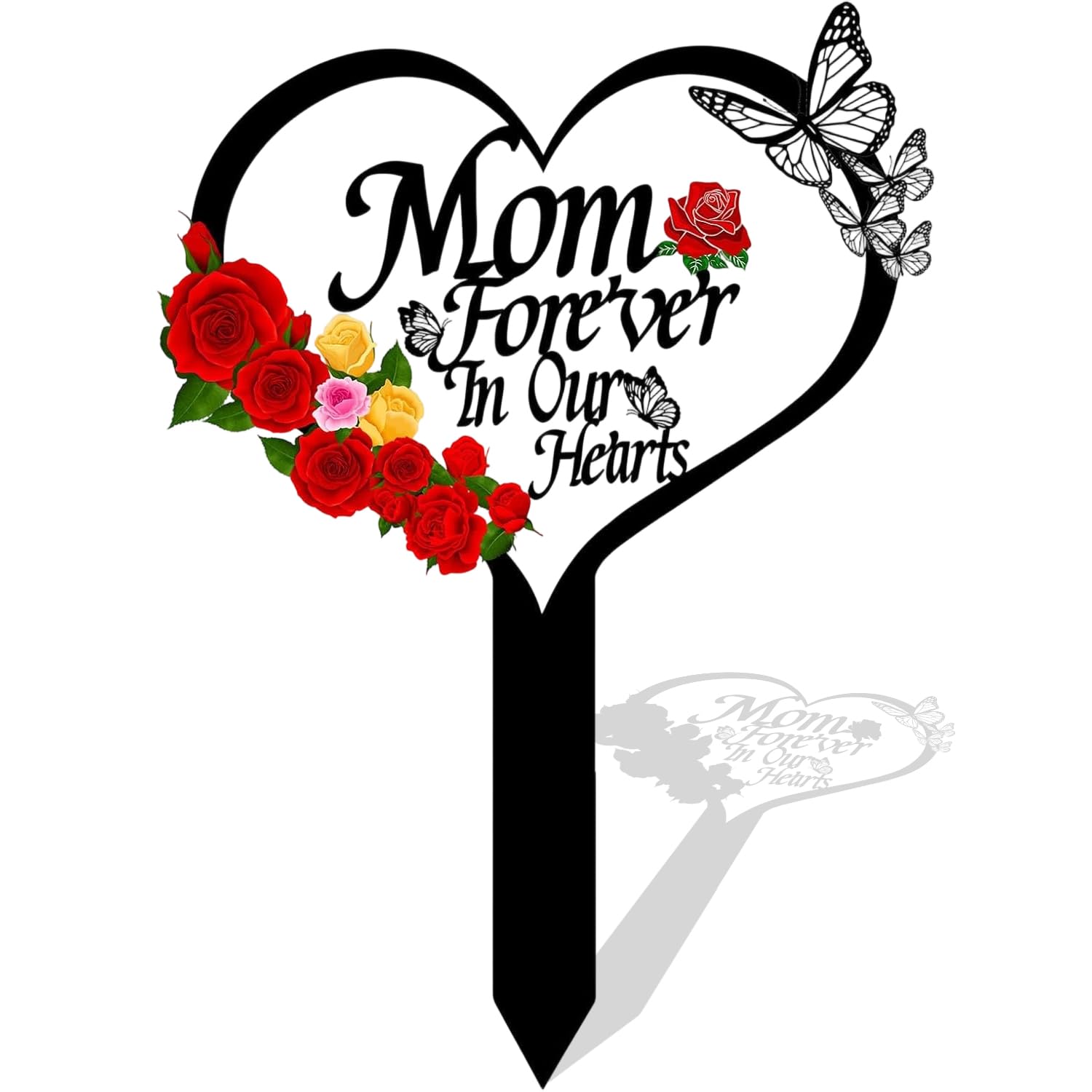 Mum Memorial Plaques, Metal Heart Shaped Butterfly Memorial Garden Ornaments, Inserted Mum Grave Ornaments for Yard, Outdoor Garden, Lawn (B)