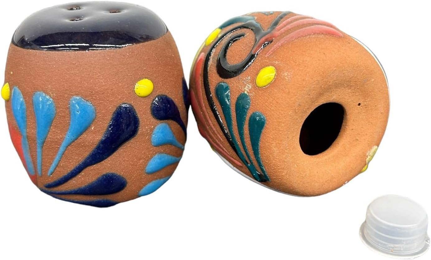 Mis Jarritos Mexican Artisan Clay Salt and Pepper Shakers, Artesania Saleros de Barro Mexicanos. (Set Of 2) (Salero Baril)