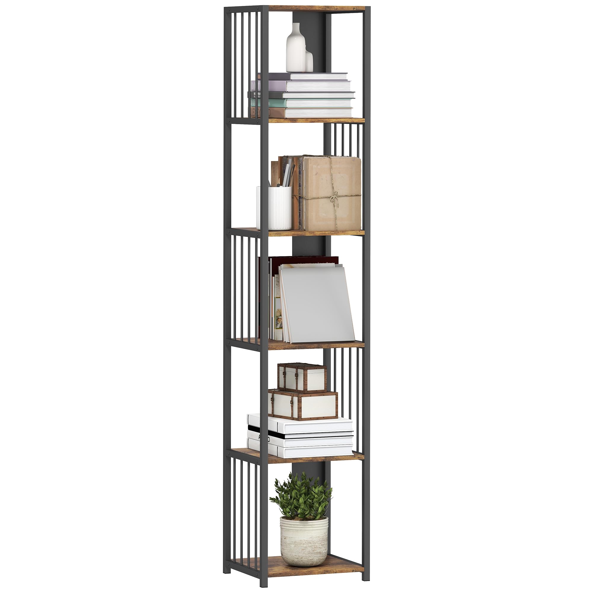 HOMCOM 5-Tier Bookshelf Modern Tall Bookcase Display Unit Rustic Brown