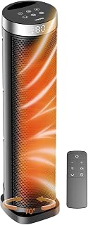 VOCRS 1500W Oscillating Tower Space Heater with Remote, 70° Oscillation, 12H Timer, Quiet PTC Ceramic, Fast Heat for 200 sq ft Indoor Use