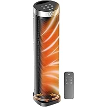 Space Heater for Indoor Use with Remote - 70&deg; Oscillating Tower Electric Heater, 24 Inchs, 12H Timer, 1500W Quiet PTC Ceramic Heating with Thermostat, Fast Safety Heat for Office, Home, Bedroom