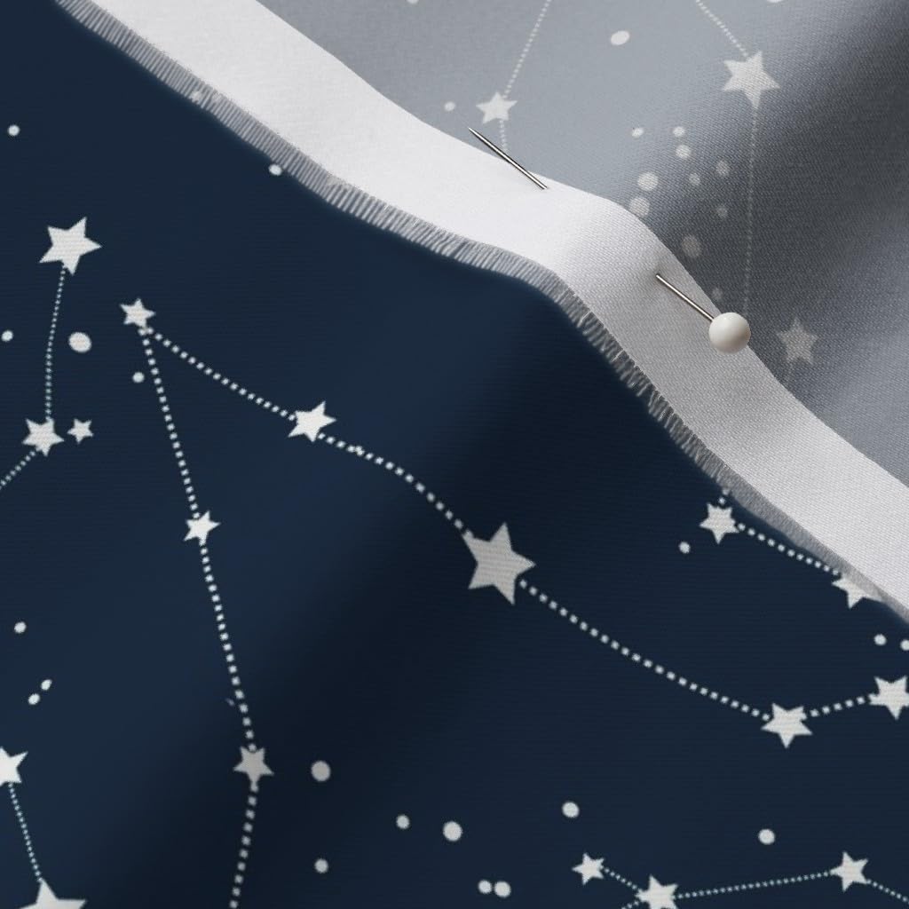Spoonflower Fabric - Blue Constellations Space Stars Astronomy Zodiac Sign Galxie Printed on Organic Cotton Sateen Fabric by The Yard - Sewing Quilting Apparel Home Decor