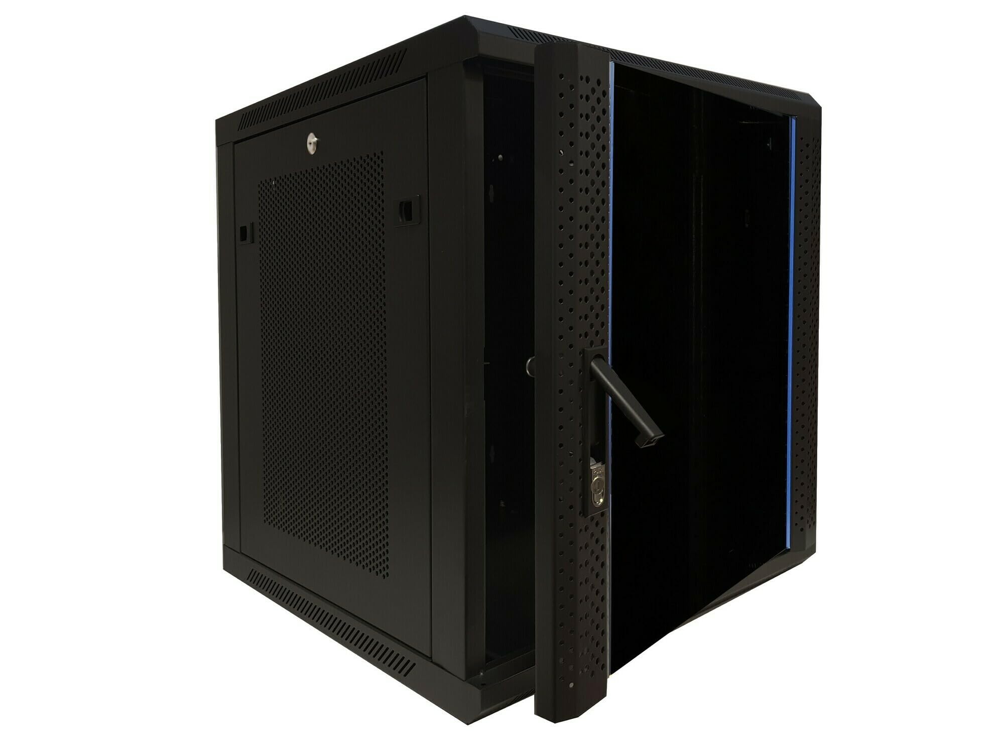 12HE Serverschrank - 19 Zoll Wandgehäuse Glastür und Perforierte Seitenwände - (BxTxH) 600x600x635mm - Schwarz