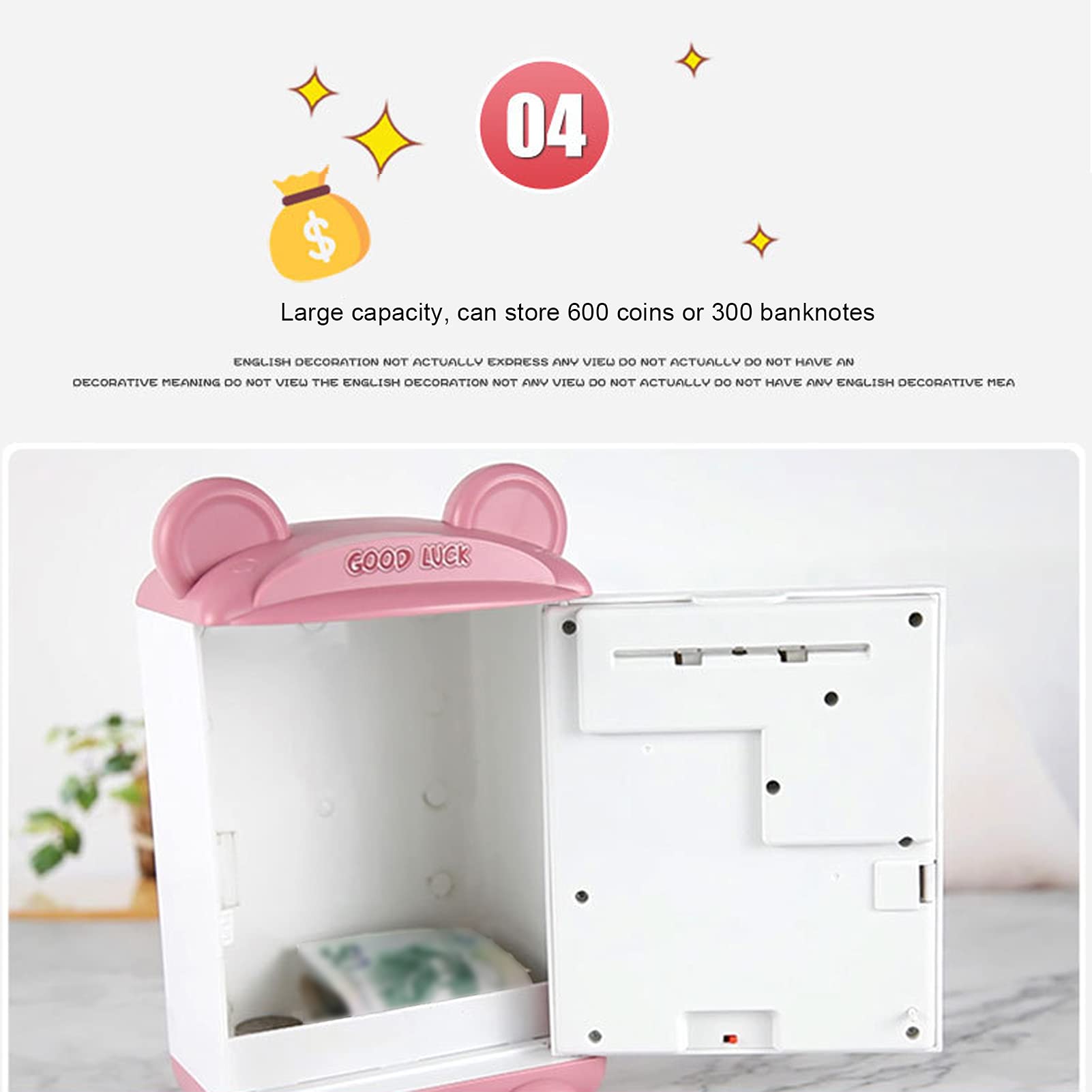 Banques d'argent de Verrouillage de Code D'empreintes Digitales Électroniques pour Enfants, Mini ATM Auto Scroll Paper Money Tirelire en Un Clic Machine à Raconter des Histoires avec Lumière Musicale
