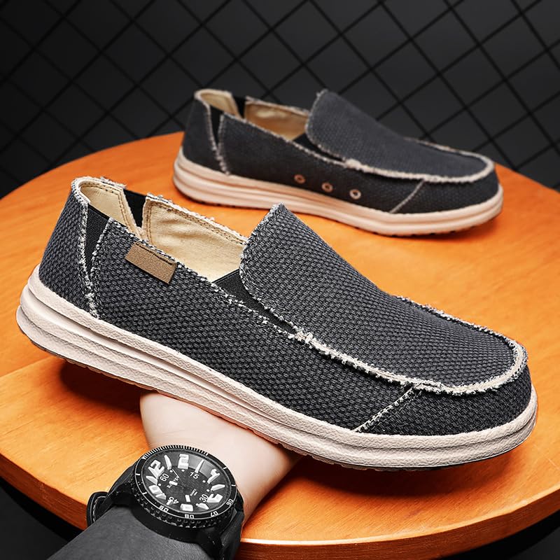 Men's Vintage Canvas Loafers, Suitable for Walking and Outdoor Activities. Large Size Model is Simple and Fashionable. EVA Sole is Soft and Comfortable.4