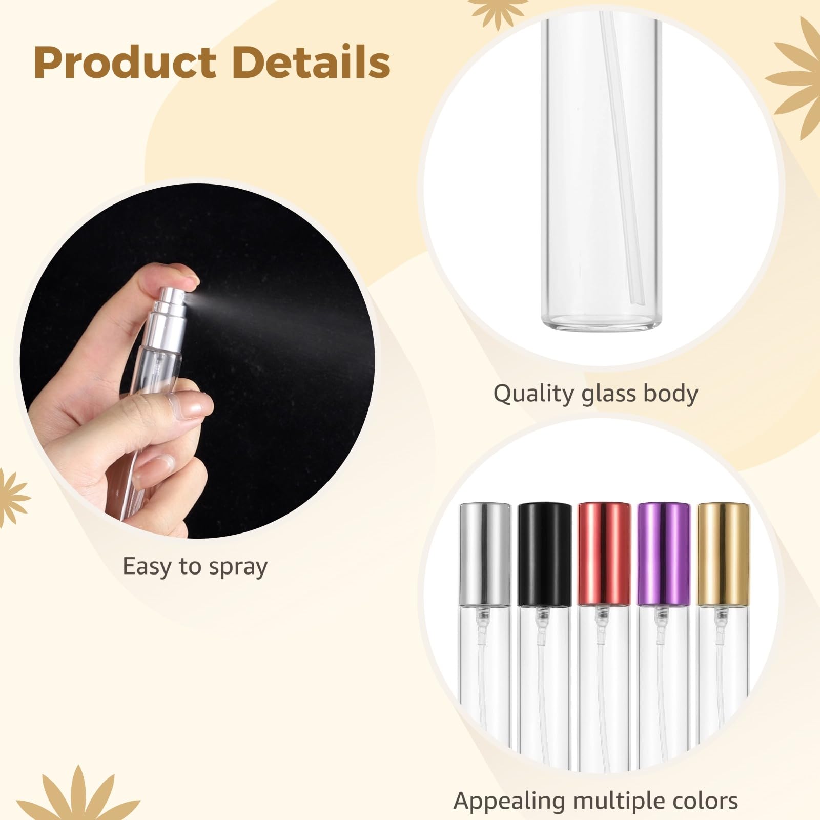 25 flaconi spray in vetro ricaricabili per profumo, 15 ml, mini flaconi da viaggio, 5 colori, contenitori riutilizzabili portatili con tappo, facili da trasportare e ricaricare