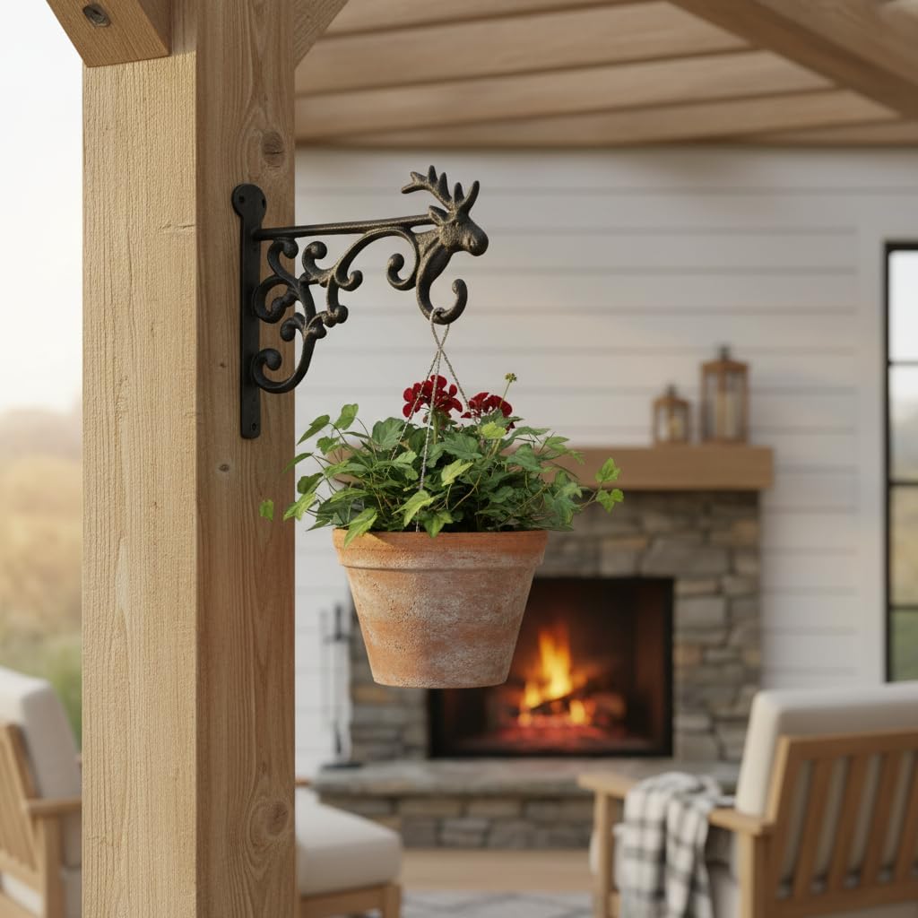 Comfy Hour 7.5" Heavy Duty Cast Iron Moose Wall Mount Bracket, Decorative Wildlife Plant Hanger for Outdoor Garden & Cabin, Rustic Metal Hook for Bird Feeders, Lanterns & Wind Chimes, Black