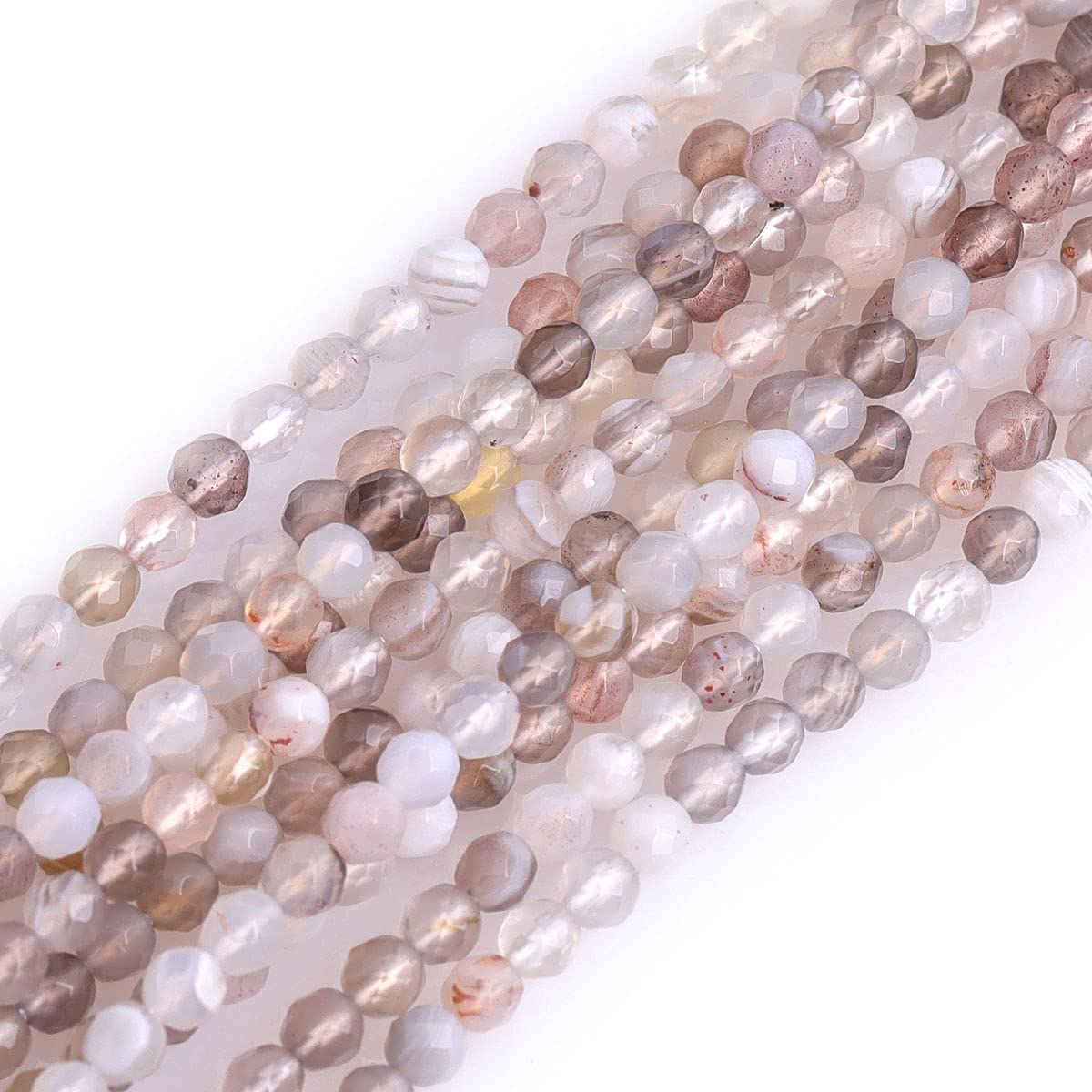 Gem-Inside 2mm Botswana Agate Natural Gemstone Faceted Round Semi Precious Loose Seed Beads for Jewellery Making 15" Strand