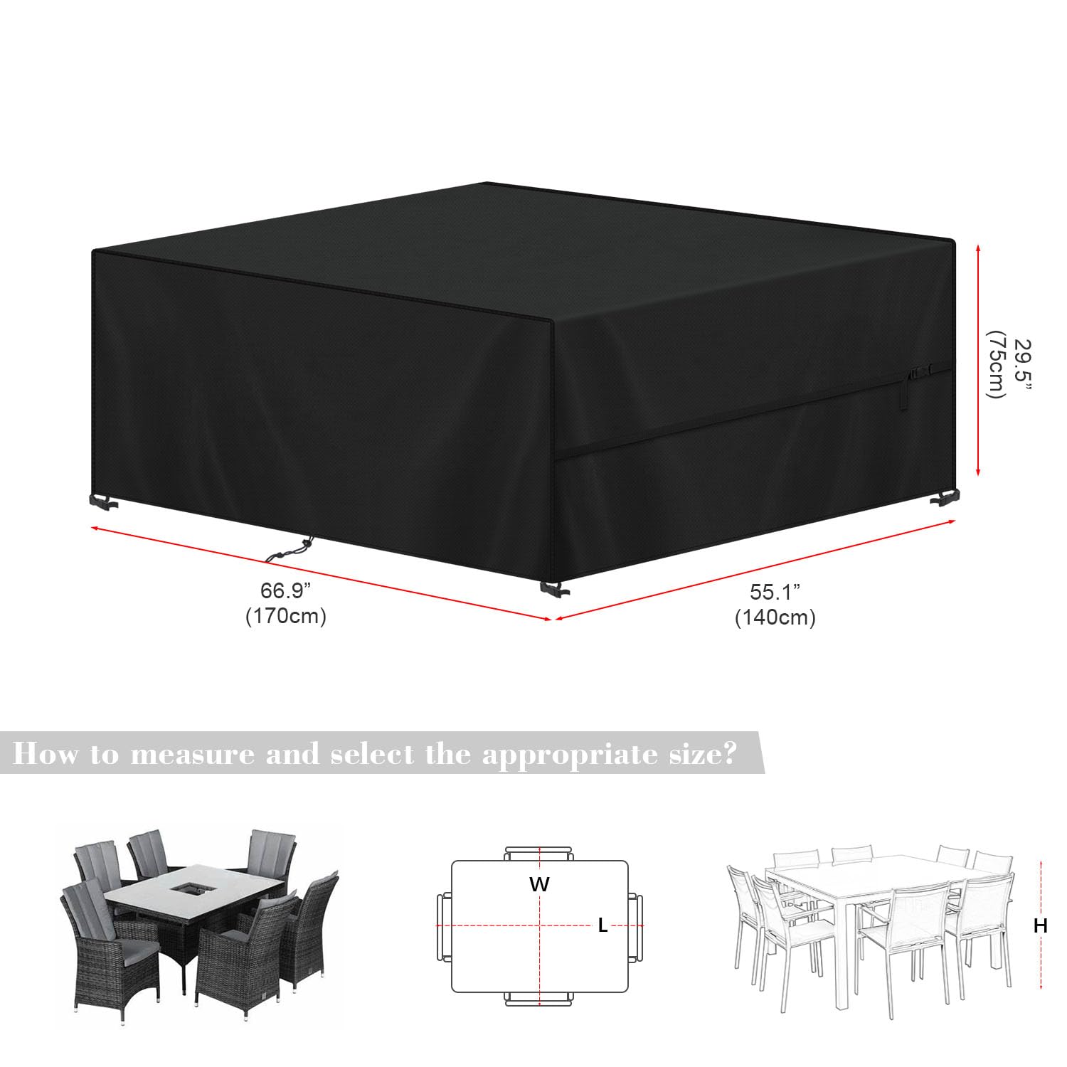 SIMPHAUS Outdoor Furniture Cover Waterproof Garden Table Cover with Drawstring,Anti UV 420D Oxford Rattan Garden Furniture Covers for Outside Garden Furniture,Dining Table and Chair 170x140x75cm - Image 2