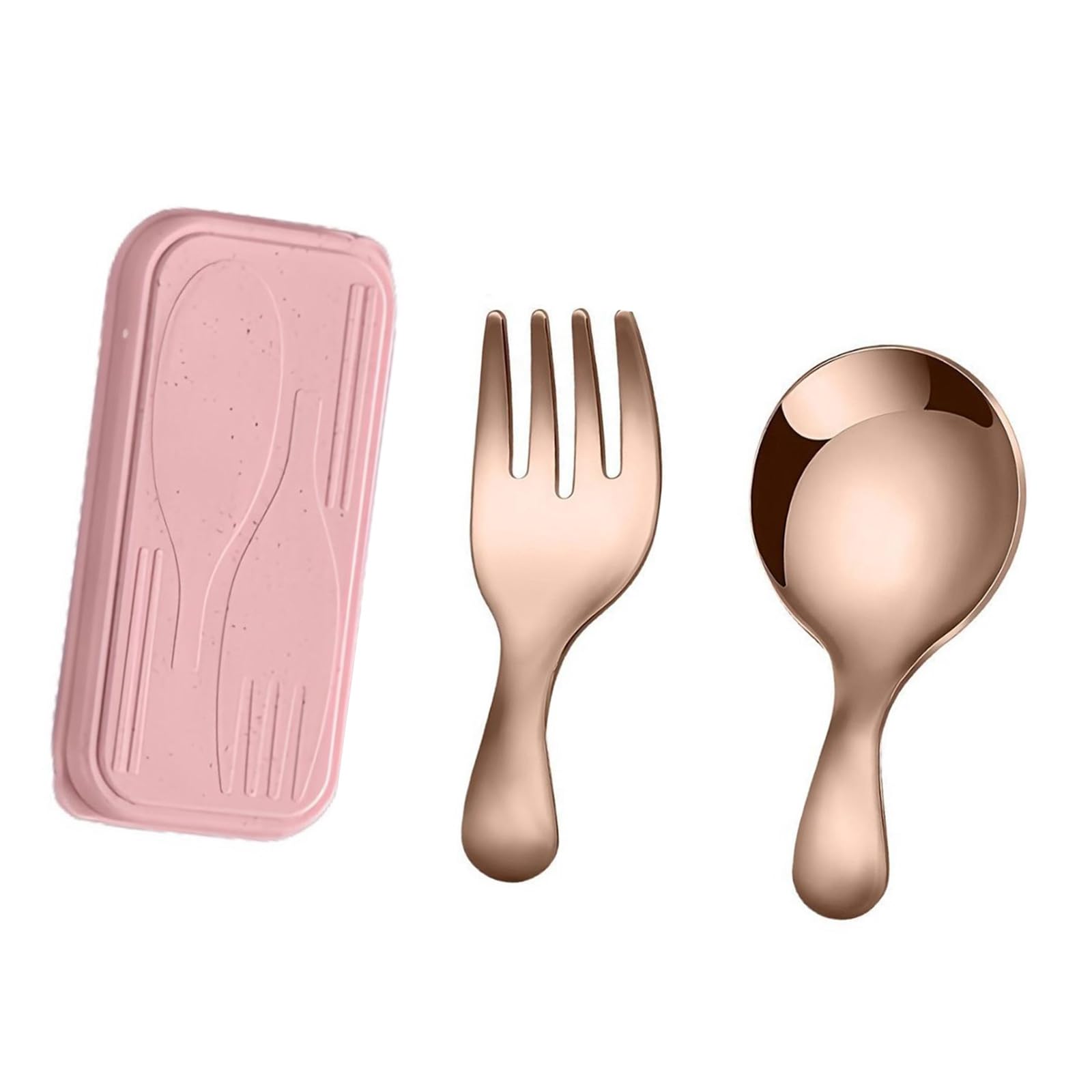 Belowsyaler Rose Gold Stainless Steel Spoon Fork Set, Portable Lunch Utensils With Case For School, Camping, Travel And Meals Miniature Flatware