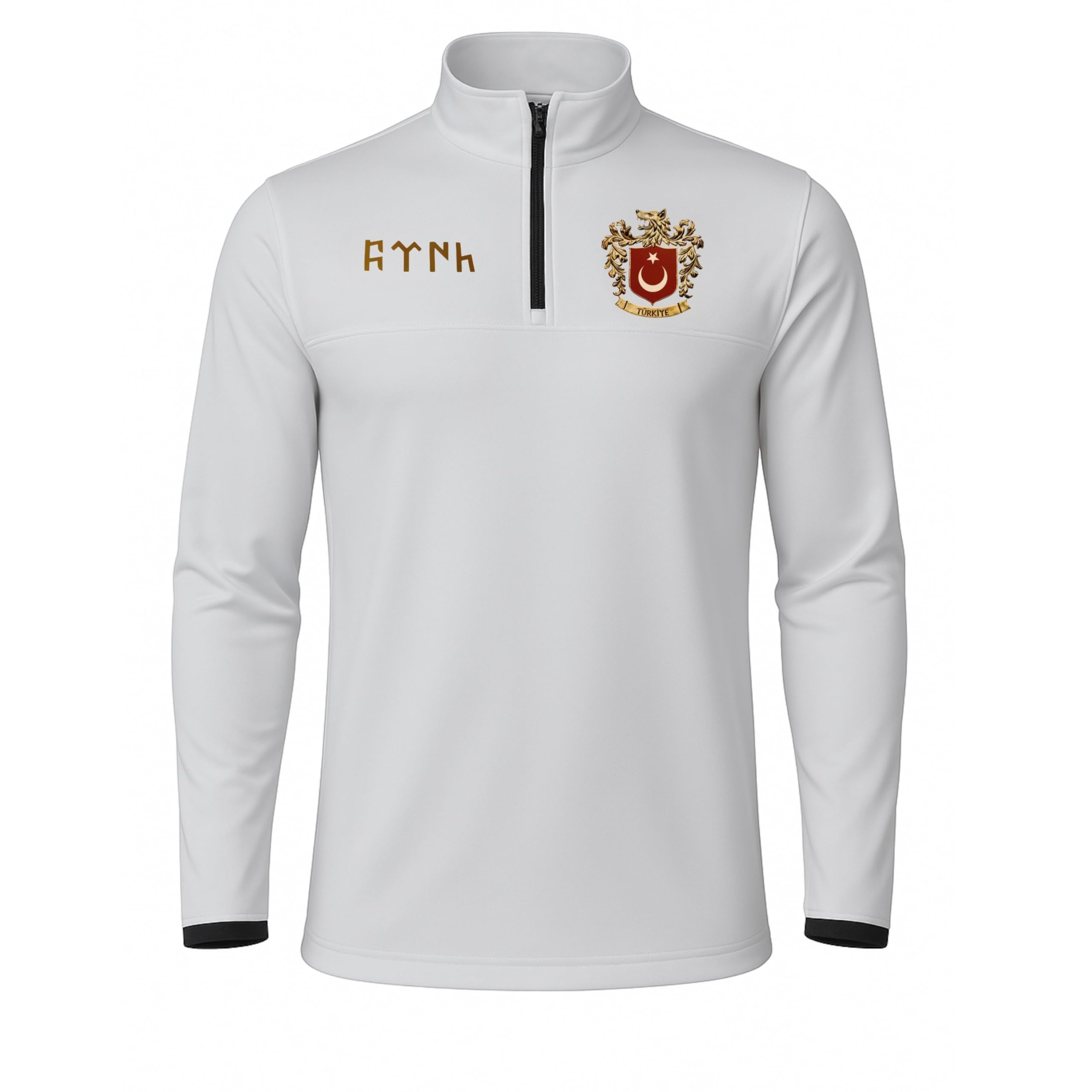 Türkiye Sweat-shirt à demi-fermeture éclair pour homme avec blason turc et inscription Göktürk, pull sportif