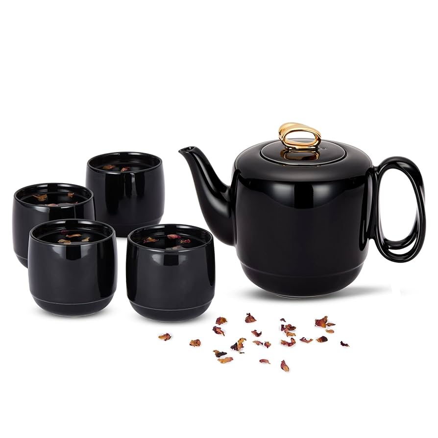 おちゃ Amazon | ZENS セラミックティーポットセット 32オンス ゴールド