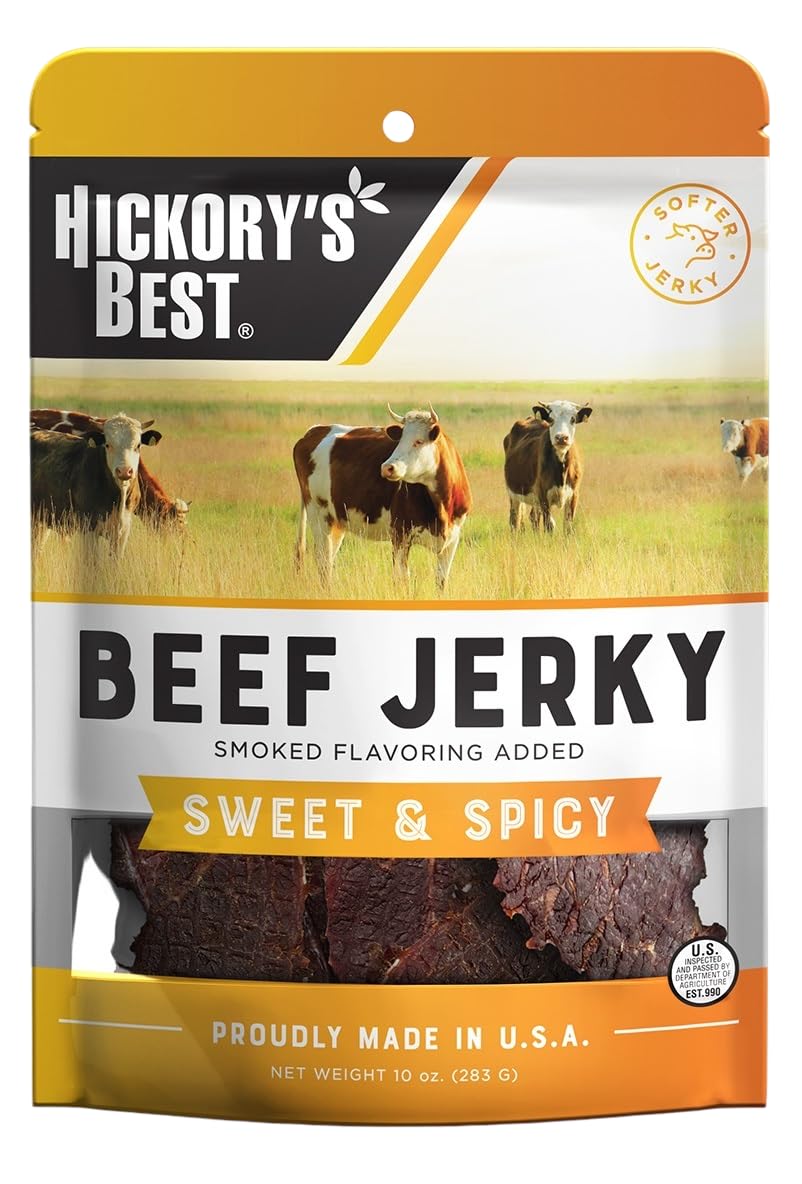 Hickory's Best Sweet & Spicy Beef Jerky 10 oz (Pack of 1) | Soft & Tender | High Protein | Low Fat | Zero Trans Fat | No MSG | Resealable Bag | USA
