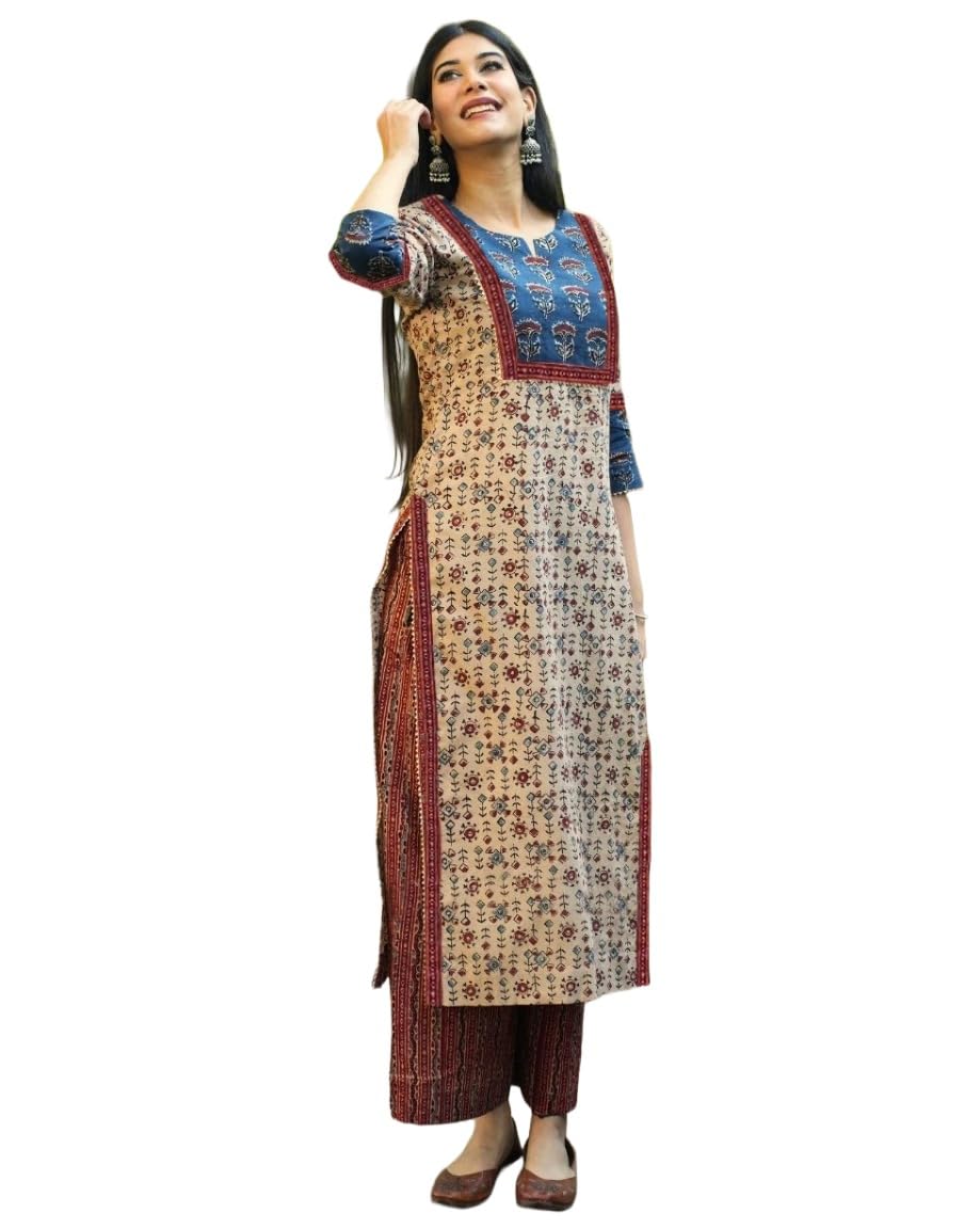 anni designer Co Ord Set for Women Cotton Blend Solid | Kurta Palazzo Set for Woman | Coord Set Women Stylish Outfit | Round Neck V-Slit 3/4 Sleeve Regular Fit Ethnic Dress Trendy Womens Clothing-picture-31