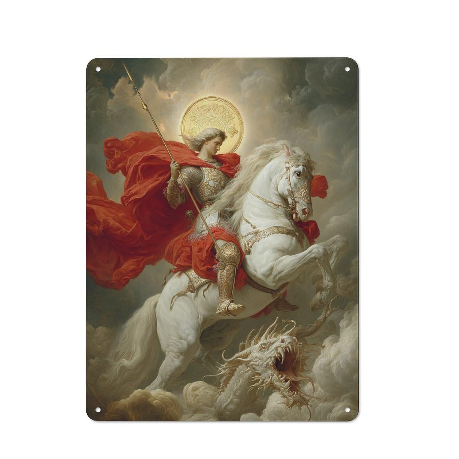 Junmoney Saint George And The Dragon Retro Metal Wall Sign 40X30cm With For Home Bar Wall, A Housewarming Gift For Hosts Who Enjoy Retro Interiors
