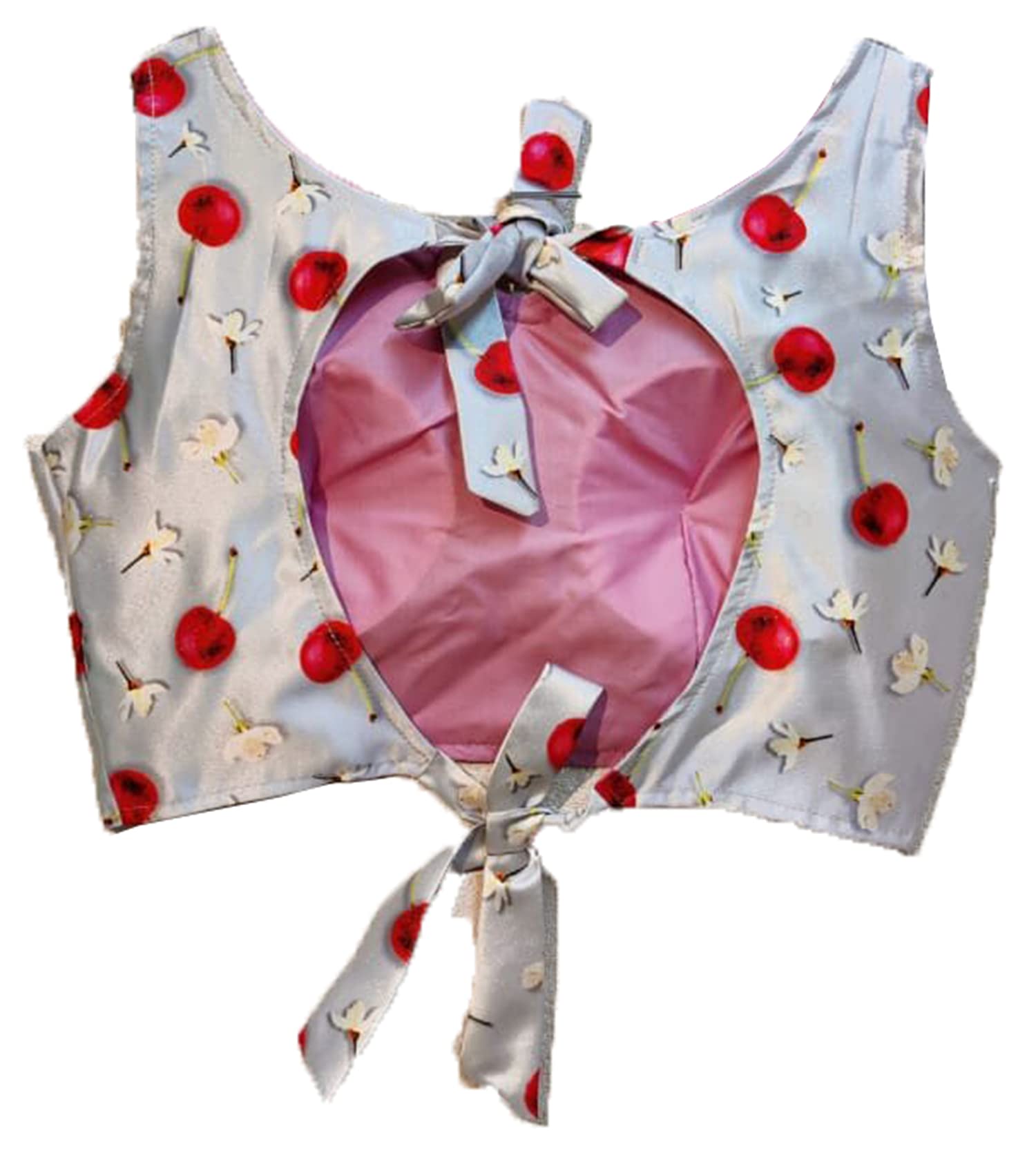 Vihu Fashion Women's Multicolor Deep V Neck Heavy Shiny Gota Satin Sleeveless Readymade Blouse For Saree And Lehenga Grey-Red,38