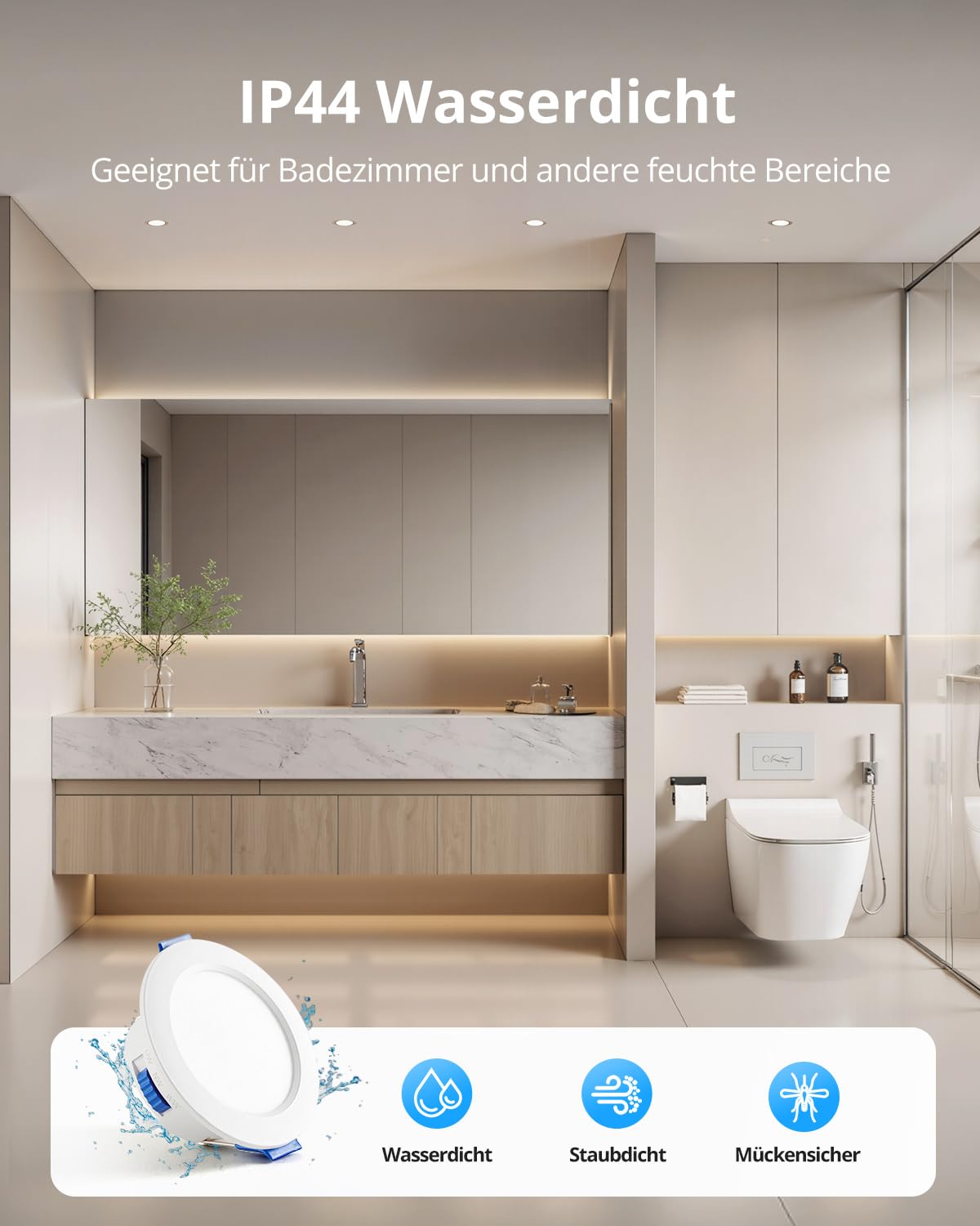 Gr4tec LED Einbaustrahler 55mm-68mm Lochmaß, 4W LED Spots 230V, 20er Set | Warmweiß Neutralweiß Kaltweiß Spots Deckenleuchte, 30mm Ultraflach, 320LM, IP44 Deckenspots Einbauspots für Badezimmer Küche