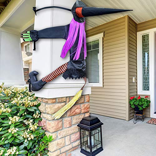 2020 Funny Hanging Witch Crashing Into Tree for Outdoor Halloween Decorations, Quality Made Vivid Crashed Witch Decor for Door Porch Decoration 42.5\"