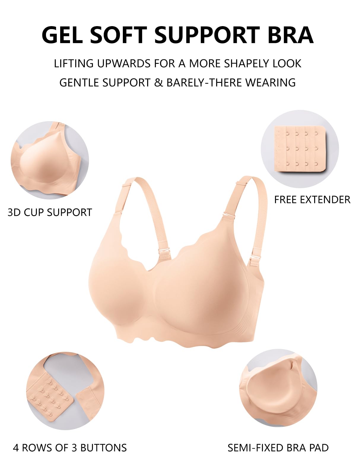 COCOMARTS Jelly Bras for Women No Underwire Wireless Push Up Bra Nude,XL image 4
