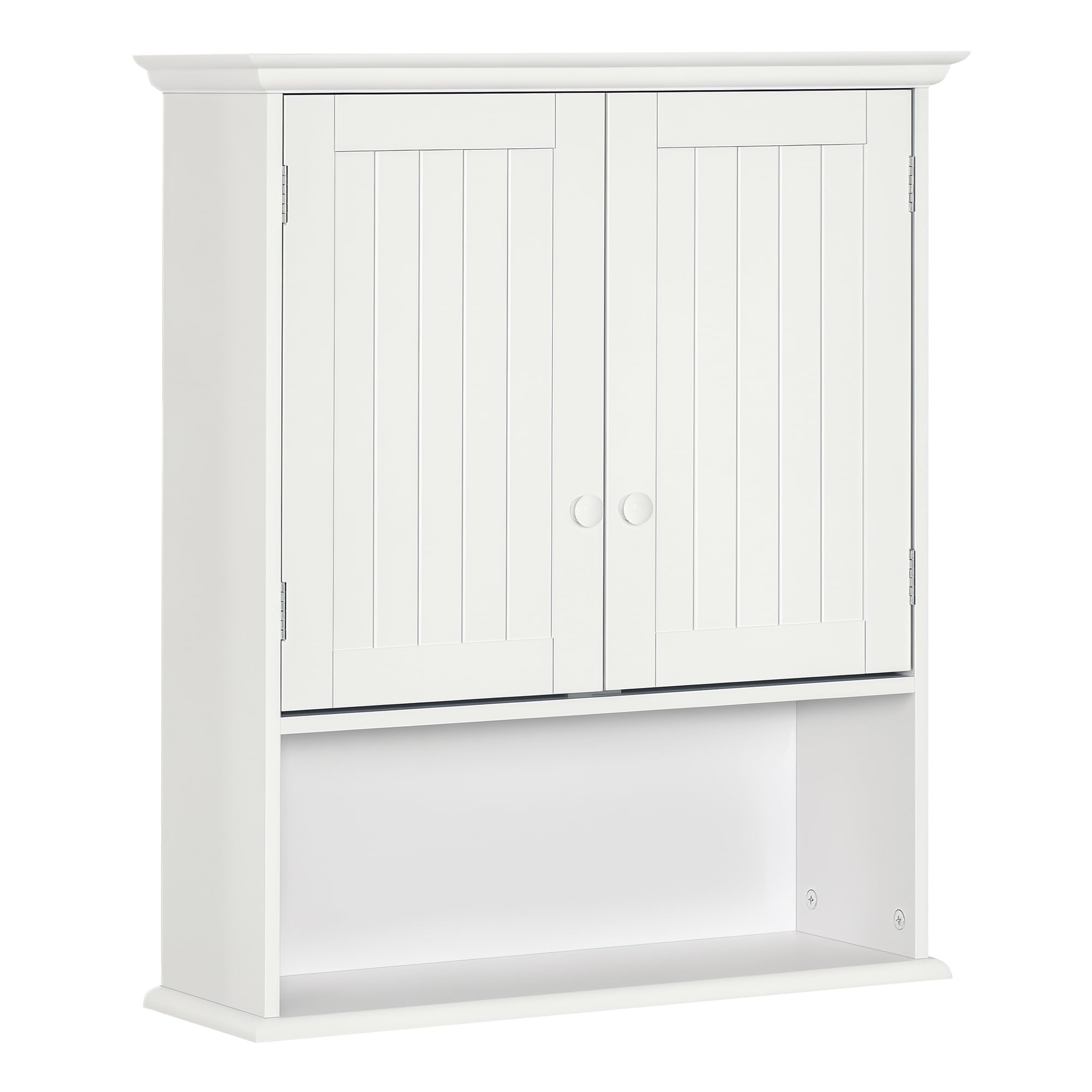 kleankin Mobile Bagno Sospeso con Armadietto a 2 Ante con Chiusura Magnetica e Ripiano Aperto, Pensile Bagno Sospeso con Ripiano Regolabile, per Cucina, Ingresso e Soggiorno, 60x20x70.5 cm, Bianco