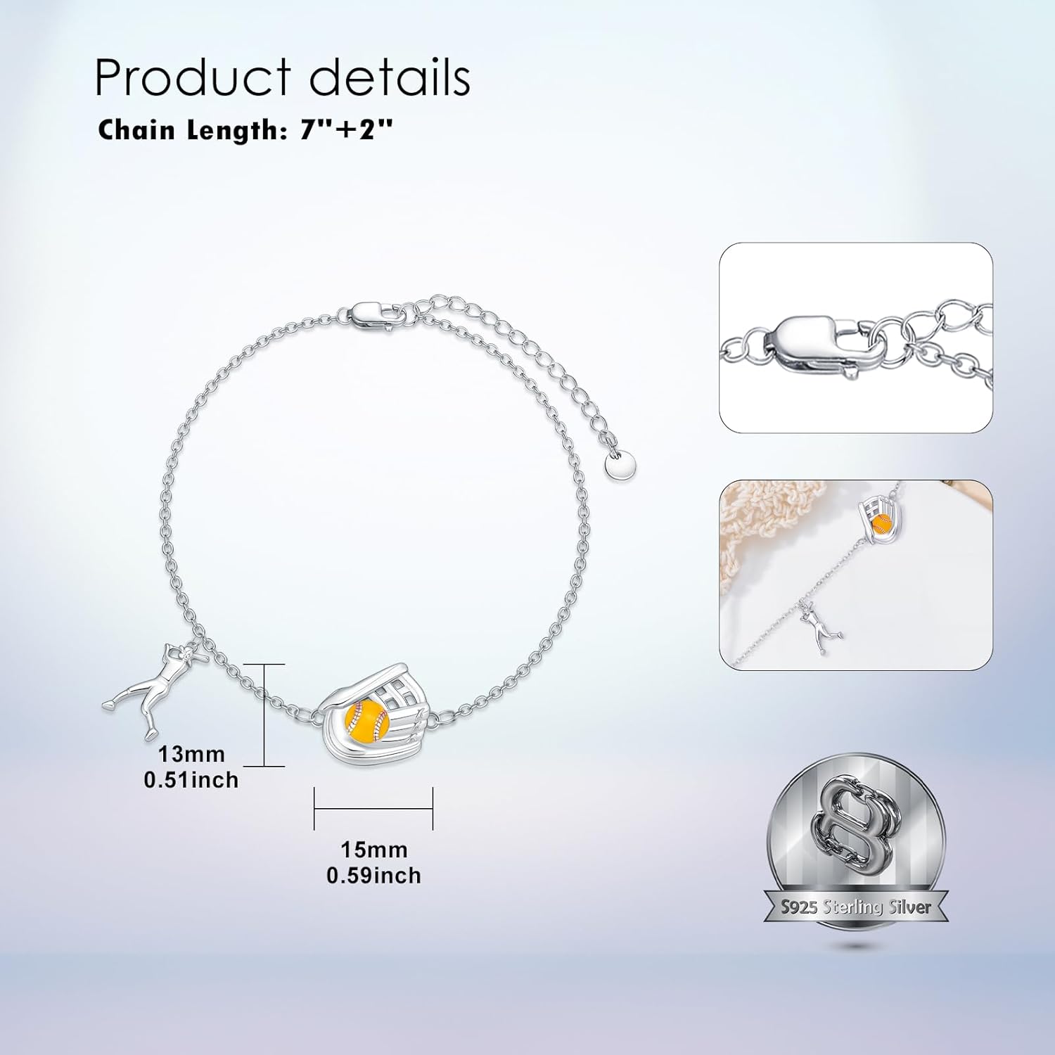 Sports Bracelets 925 Sterling Silver Soccer Basketball Softball Bracelets Jewelry for Women Sport Gifts